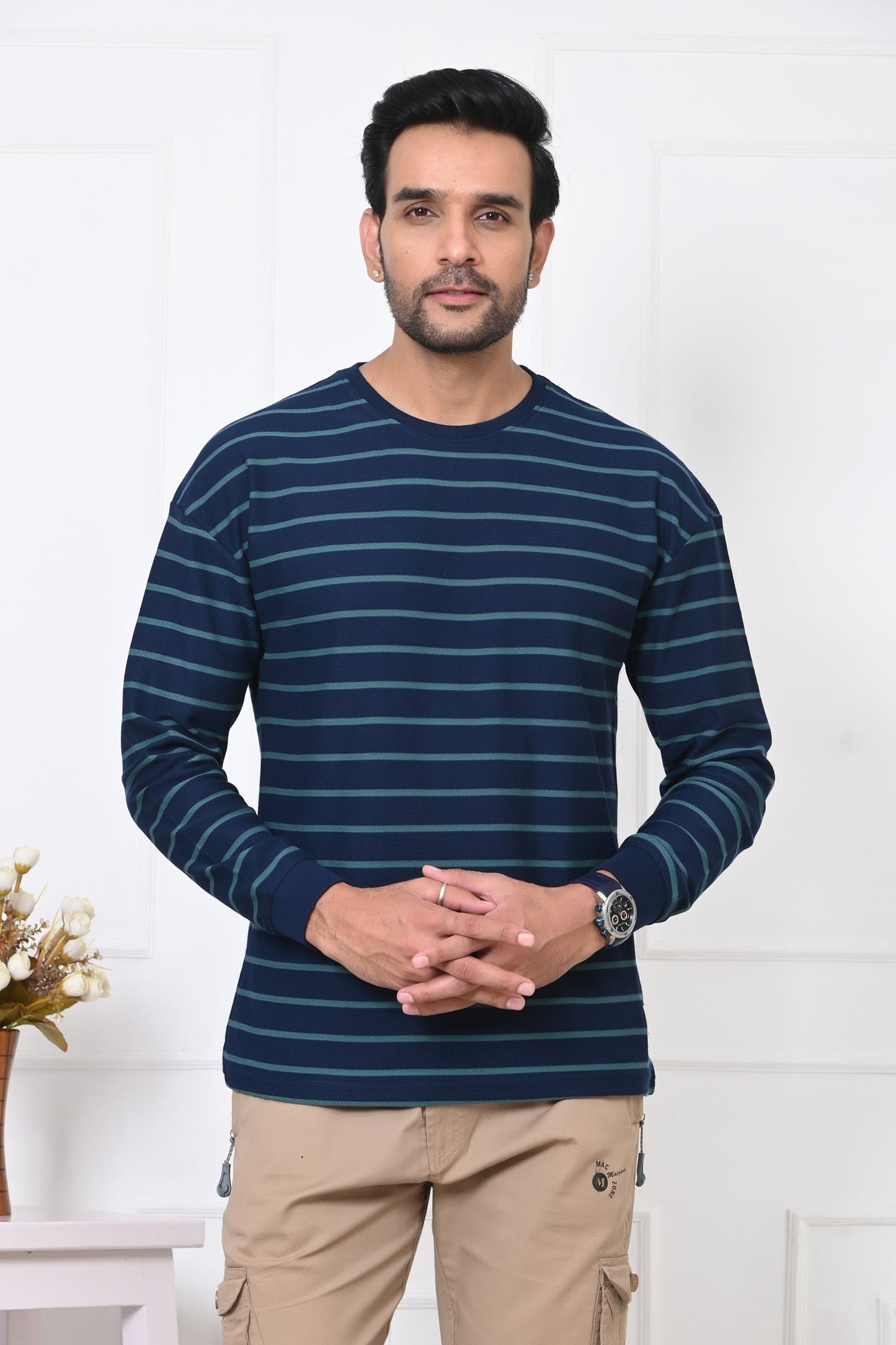 Arbour Men Round Neck Stripes Full Sleeves T-Shirt