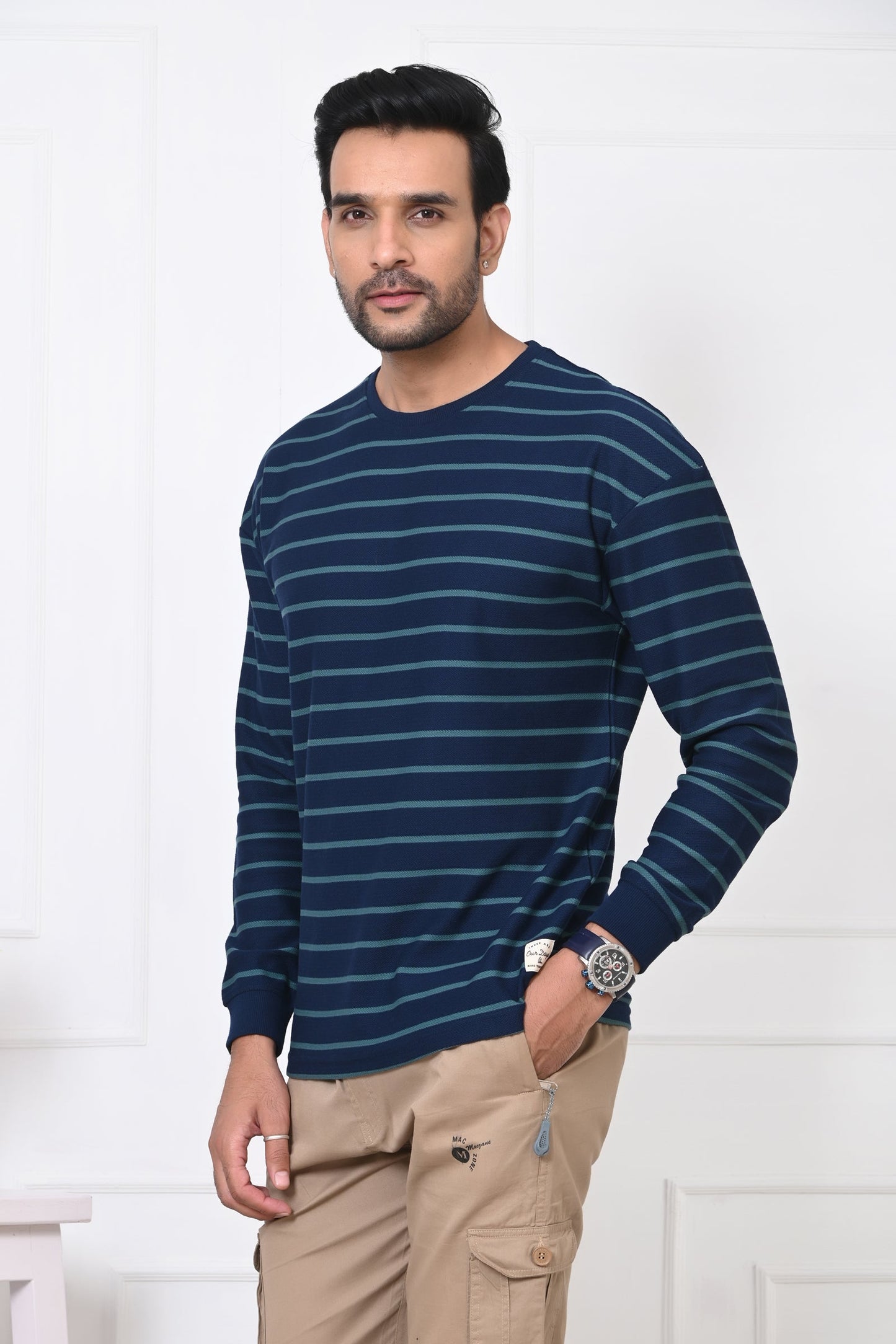 Arbour Men Round Neck Stripes Full Sleeves T-Shirt