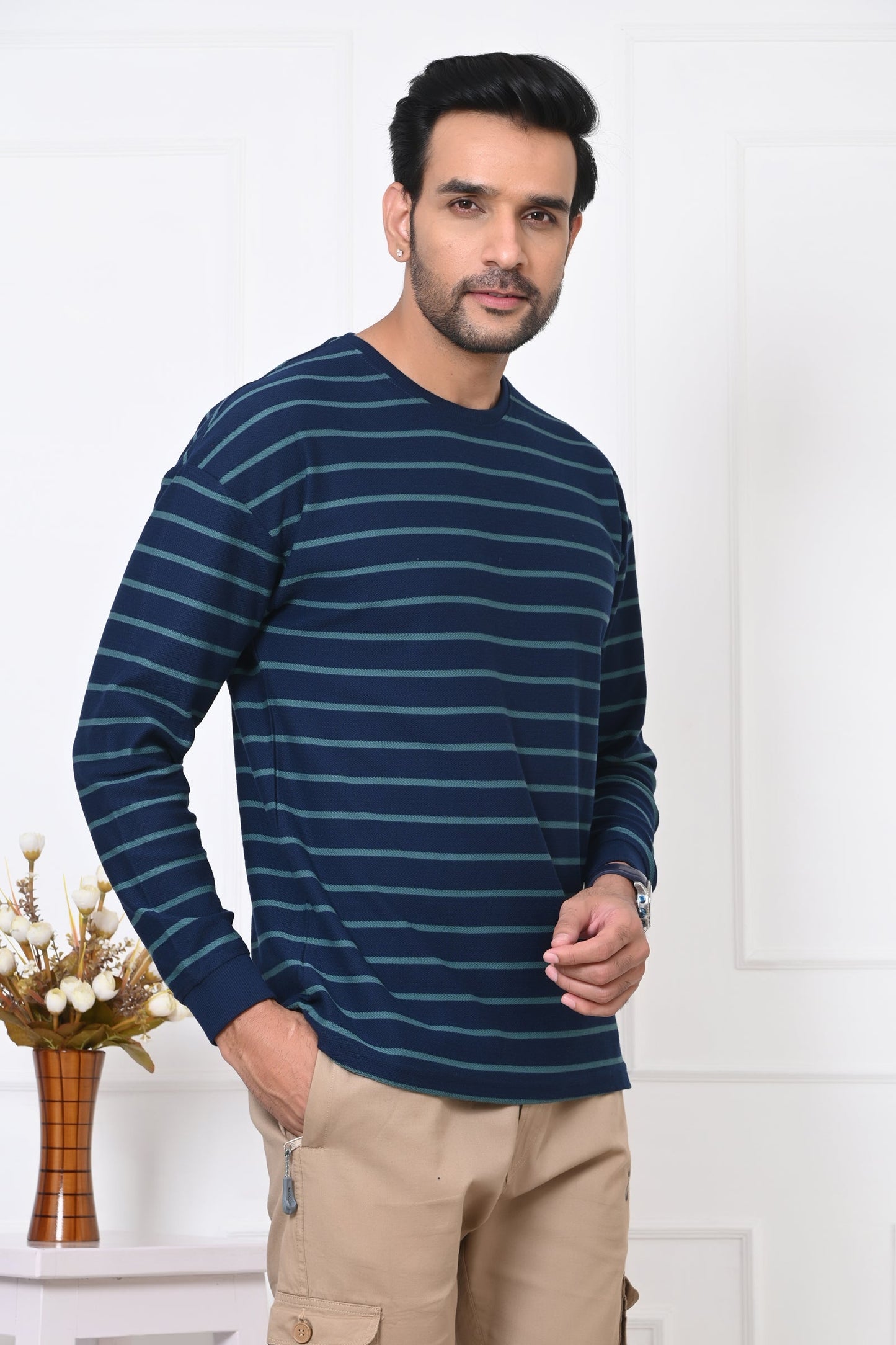 Arbour Men Round Neck Stripes Full Sleeves T-Shirt