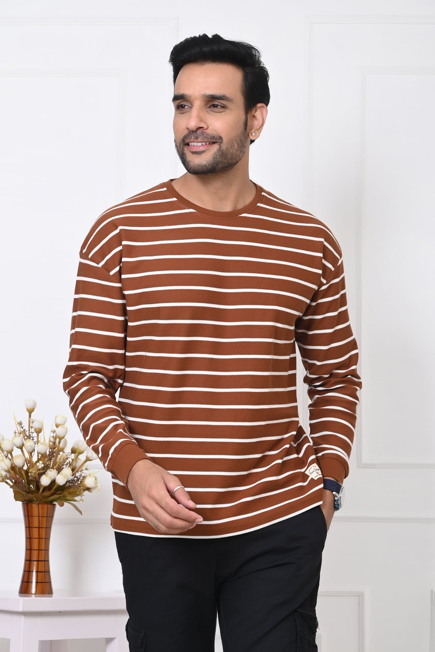 Arbour Men Round Neck Stripes Full Sleeves T-Shirt