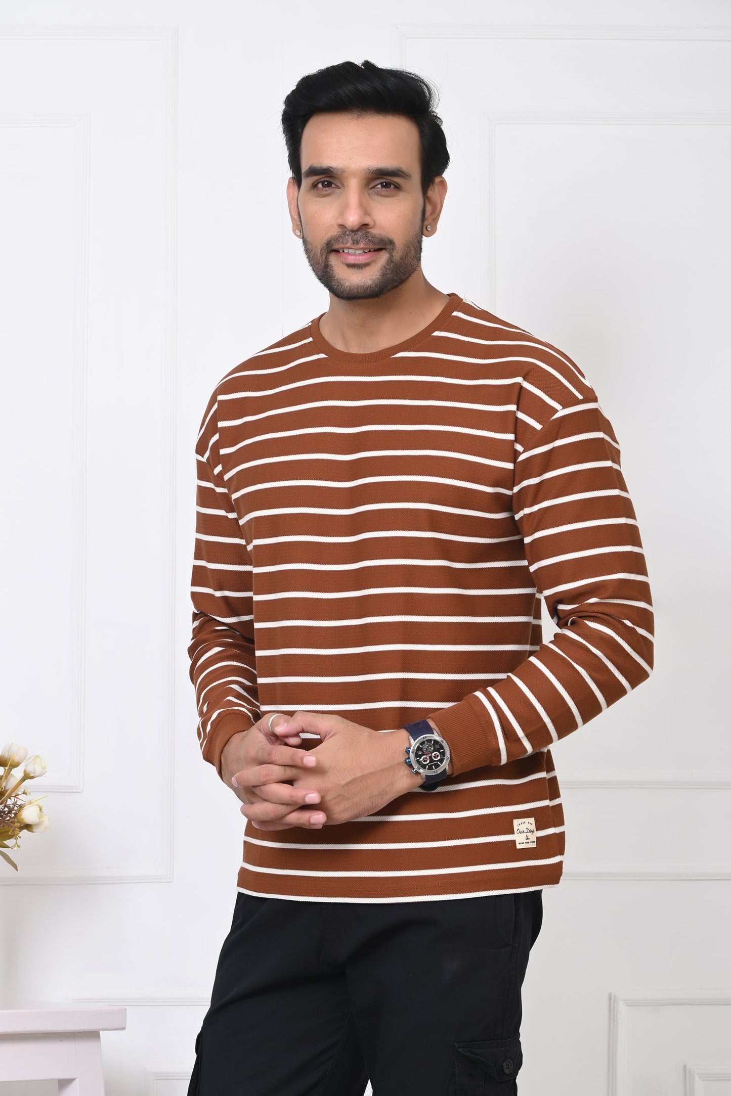 Arbour Men Round Neck Stripes Full Sleeves T-Shirt