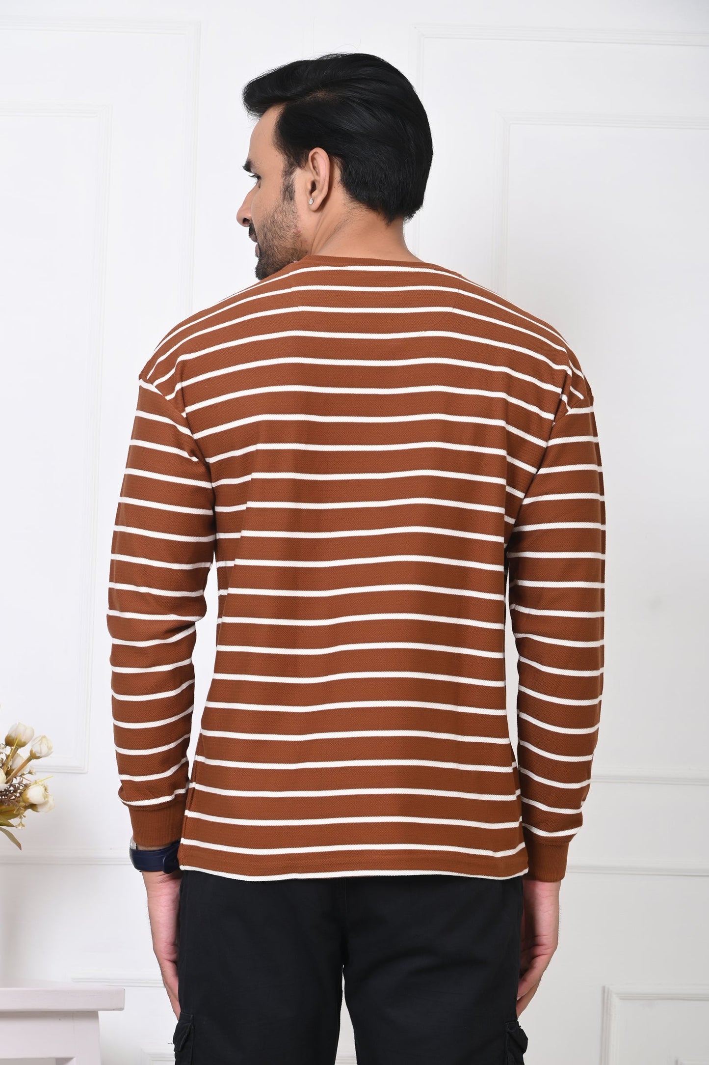 Arbour Men Round Neck Stripes Full Sleeves T-Shirt