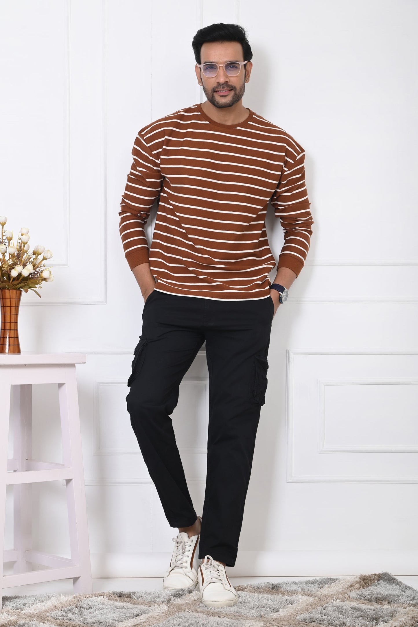 Arbour Men Round Neck Stripes Full Sleeves T-Shirt