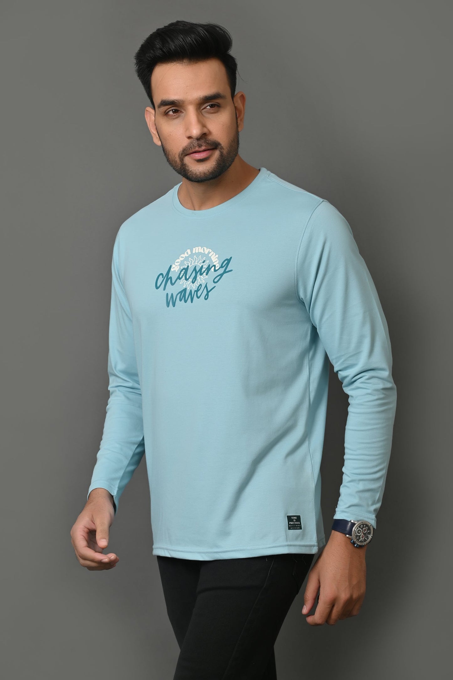 Arbour Men Round Neck Chest & Back Printed Full Sleeves T-Shirt