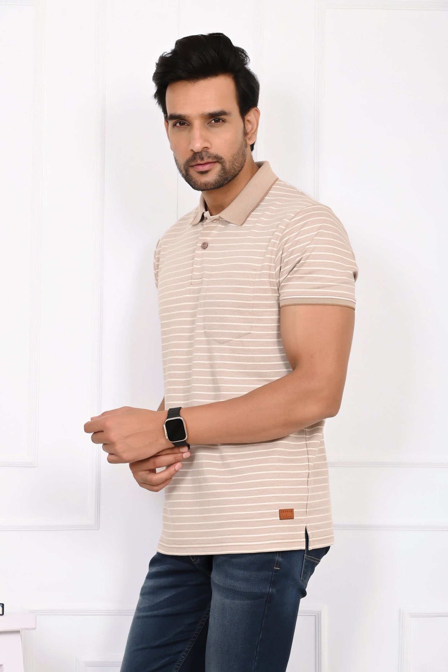 Arbour Men Striped Polo Neck Cotton Blend Multicolor T-Shirt