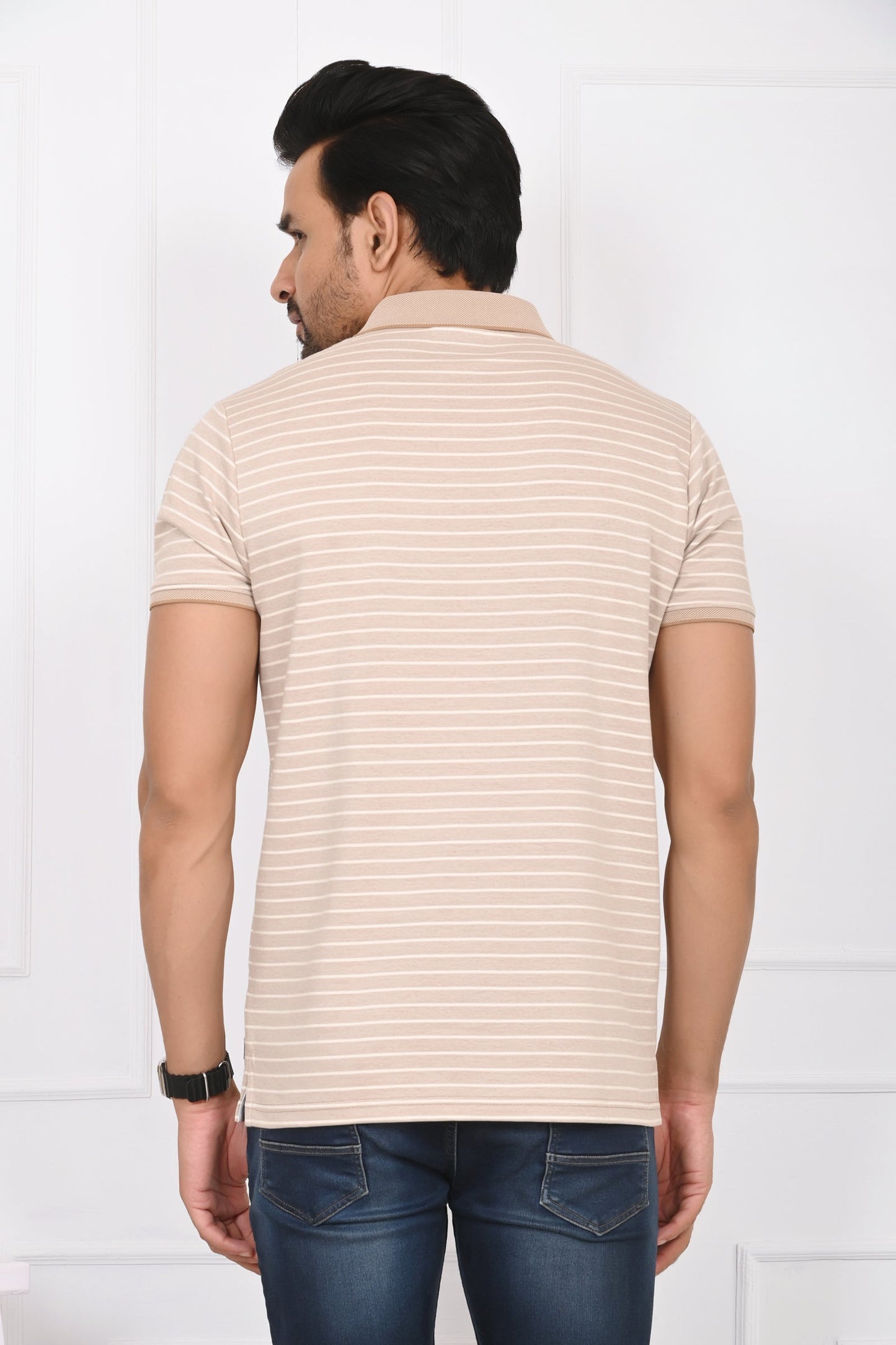 Arbour Men Striped Polo Neck Cotton Blend Multicolor T-Shirt