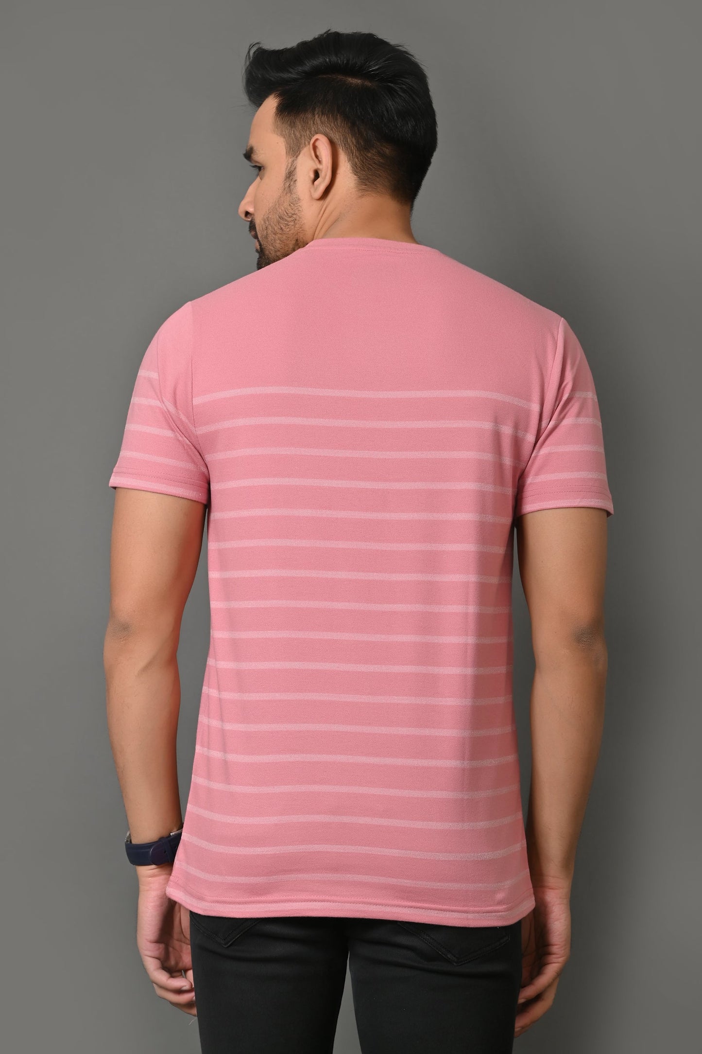 Arbour Men Round Neck Stripes Slim Fit Half Sleeves T-Shirt