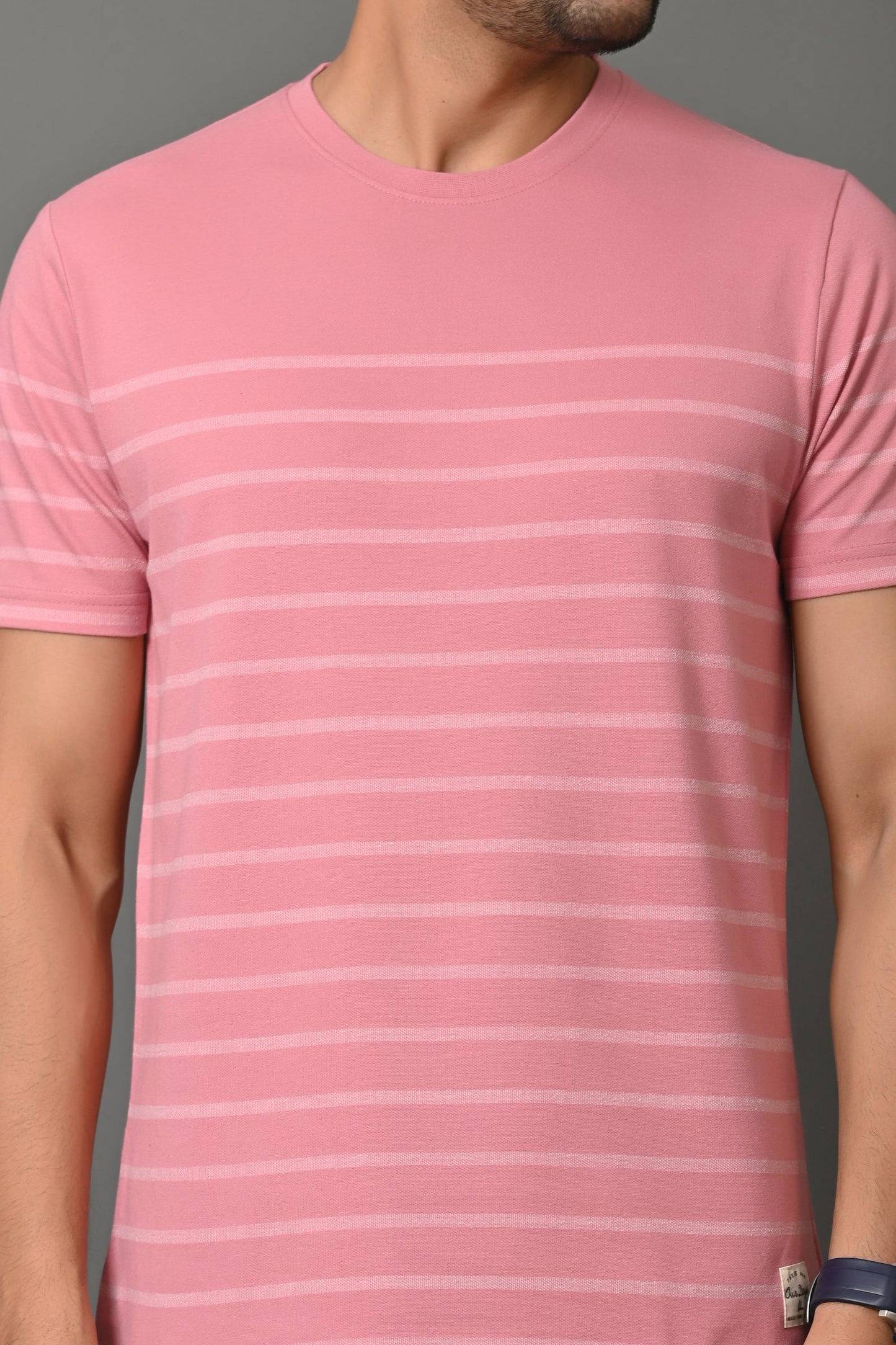 Arbour Men Round Neck Stripes Slim Fit Half Sleeves T-Shirt