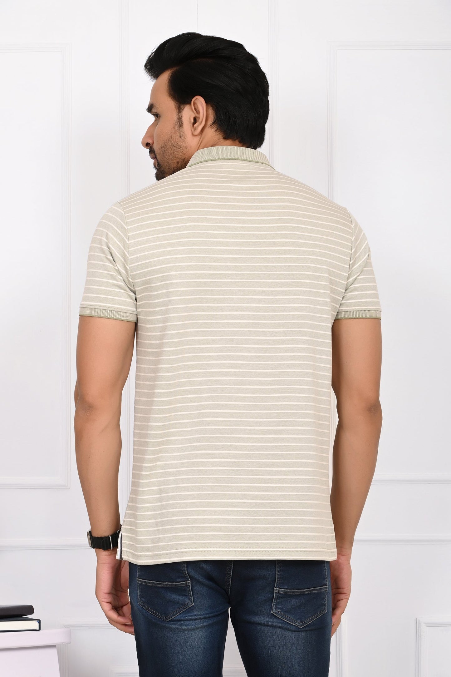 Arbour Men Striped Polo Neck Cotton Blend Multicolor T-Shirt