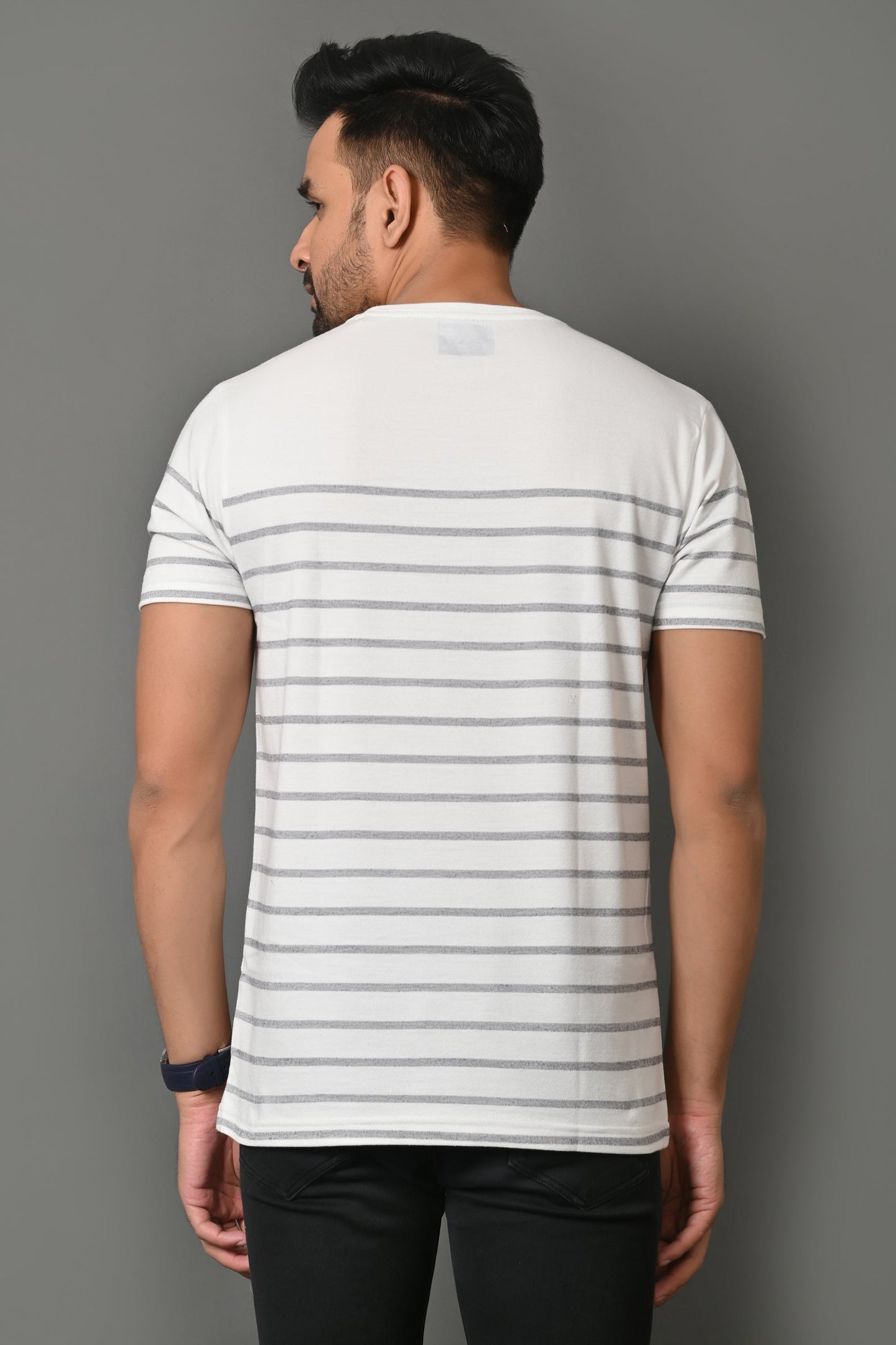 Arbour Men Round Neck Stripes Slim Fit Half Sleeves T-Shirt