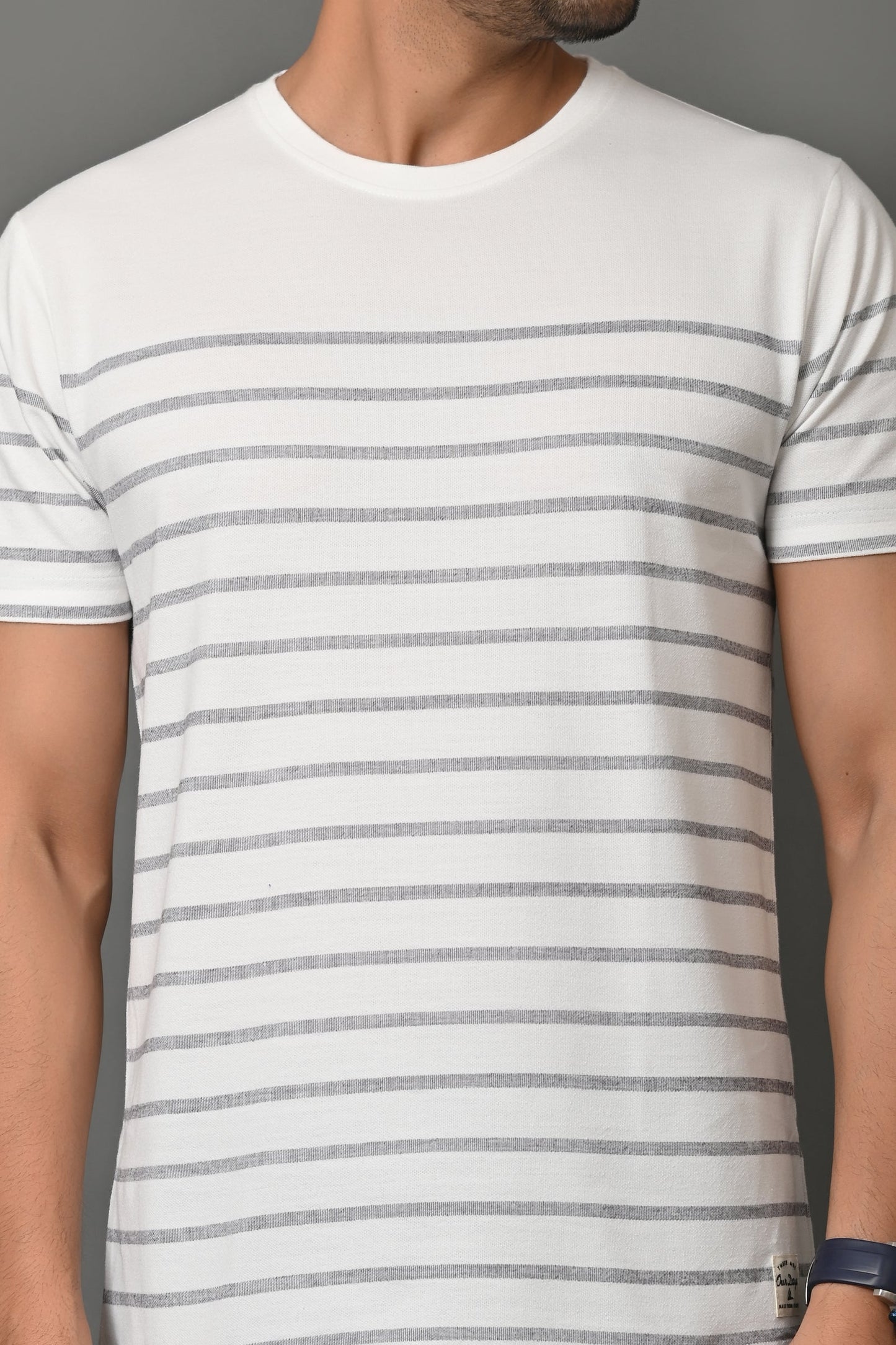 Arbour Men Round Neck Stripes Slim Fit Half Sleeves T-Shirt