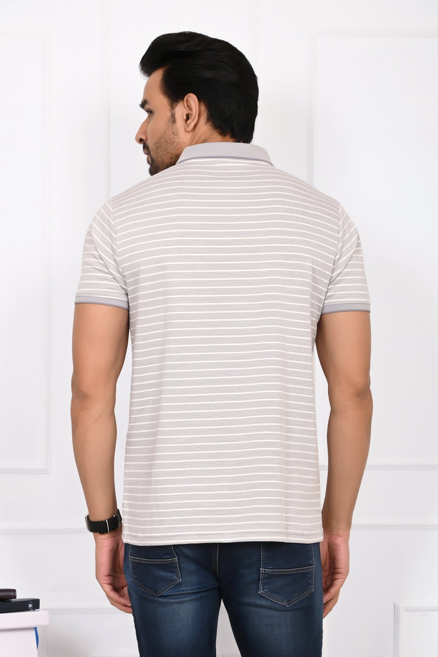 Arbour Men Striped Polo Neck Cotton Blend Multicolor T-Shirt