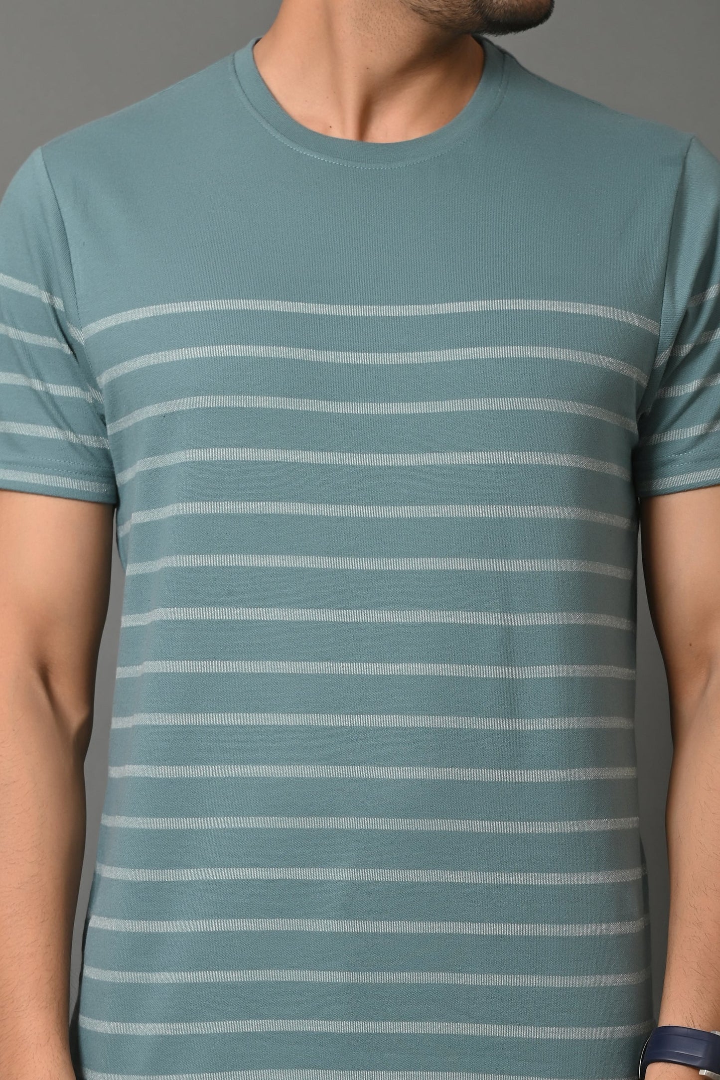 Arbour Men Round Neck Stripes Slim Fit Half Sleeves T-Shirt