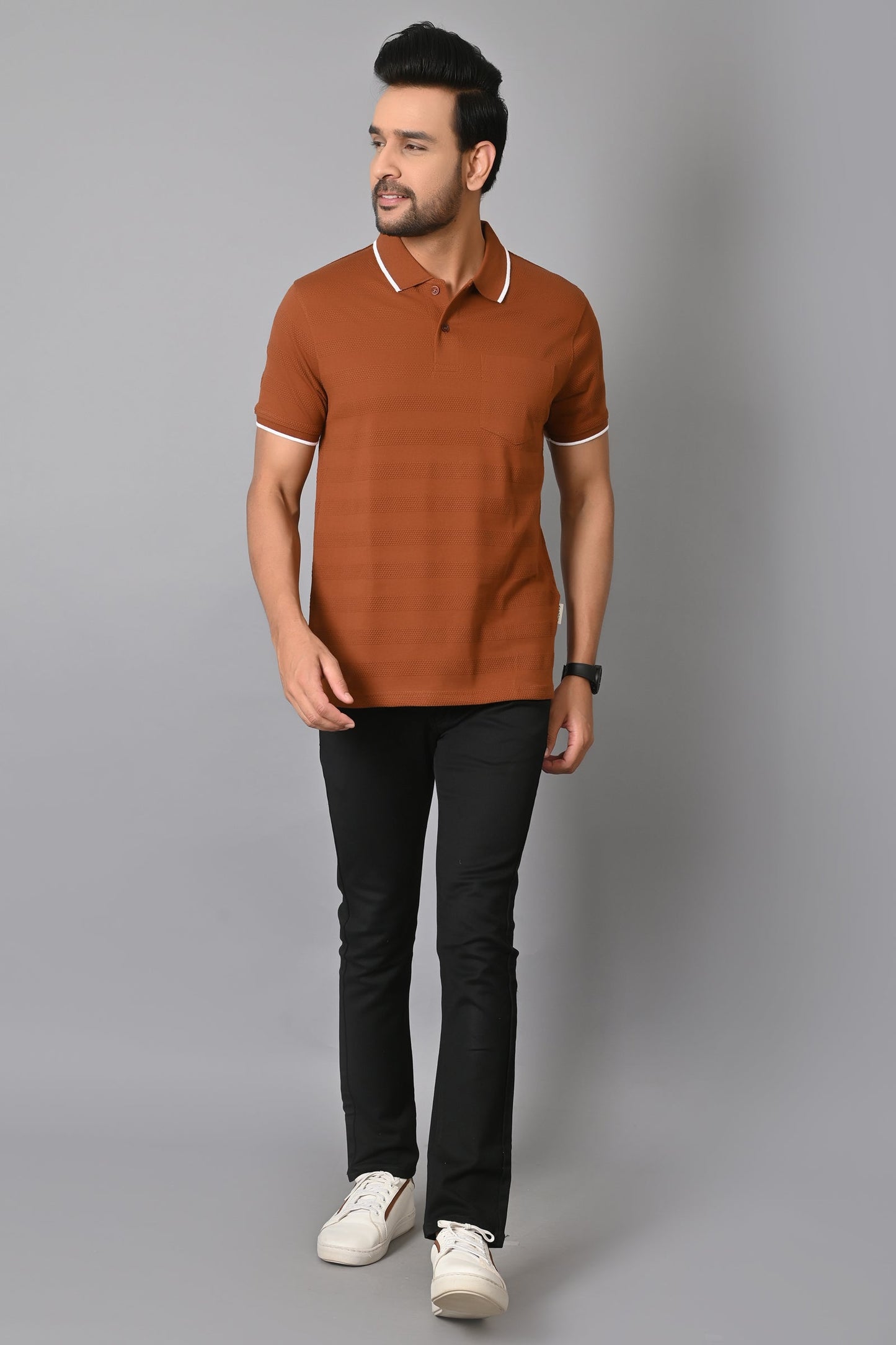 Arbour Men Polo Neck Half Sleeves Solid Casual T-Shirt