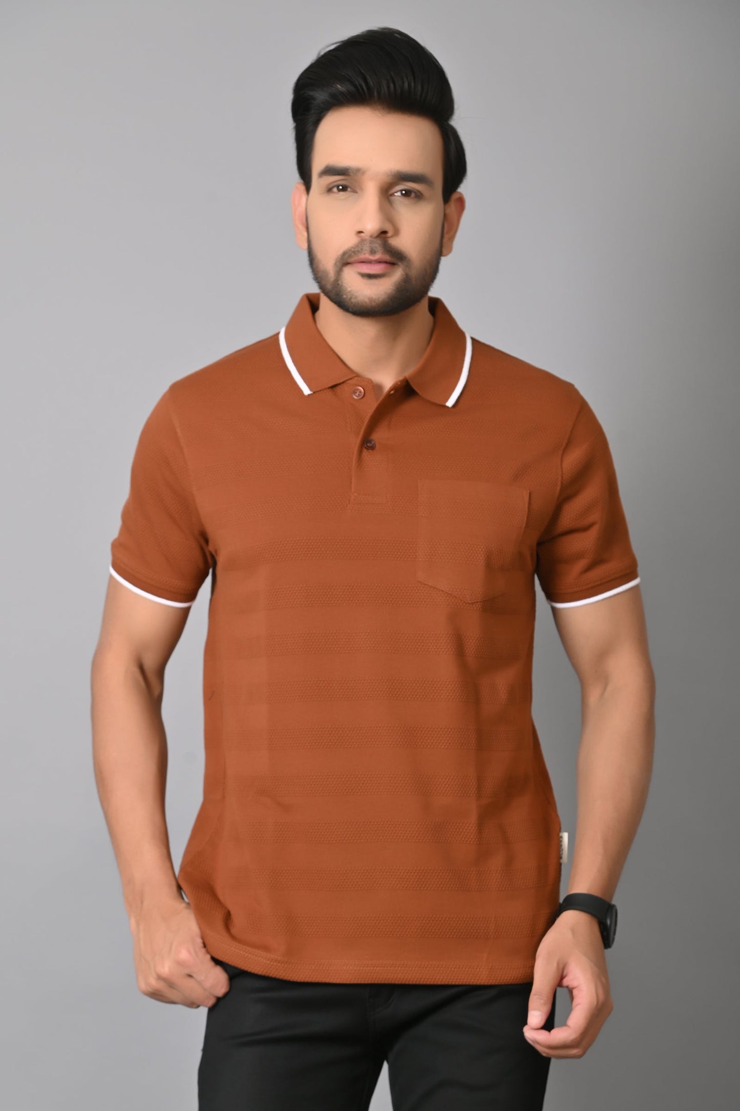 Arbour Men Polo Neck Half Sleeves Solid Casual T-Shirt