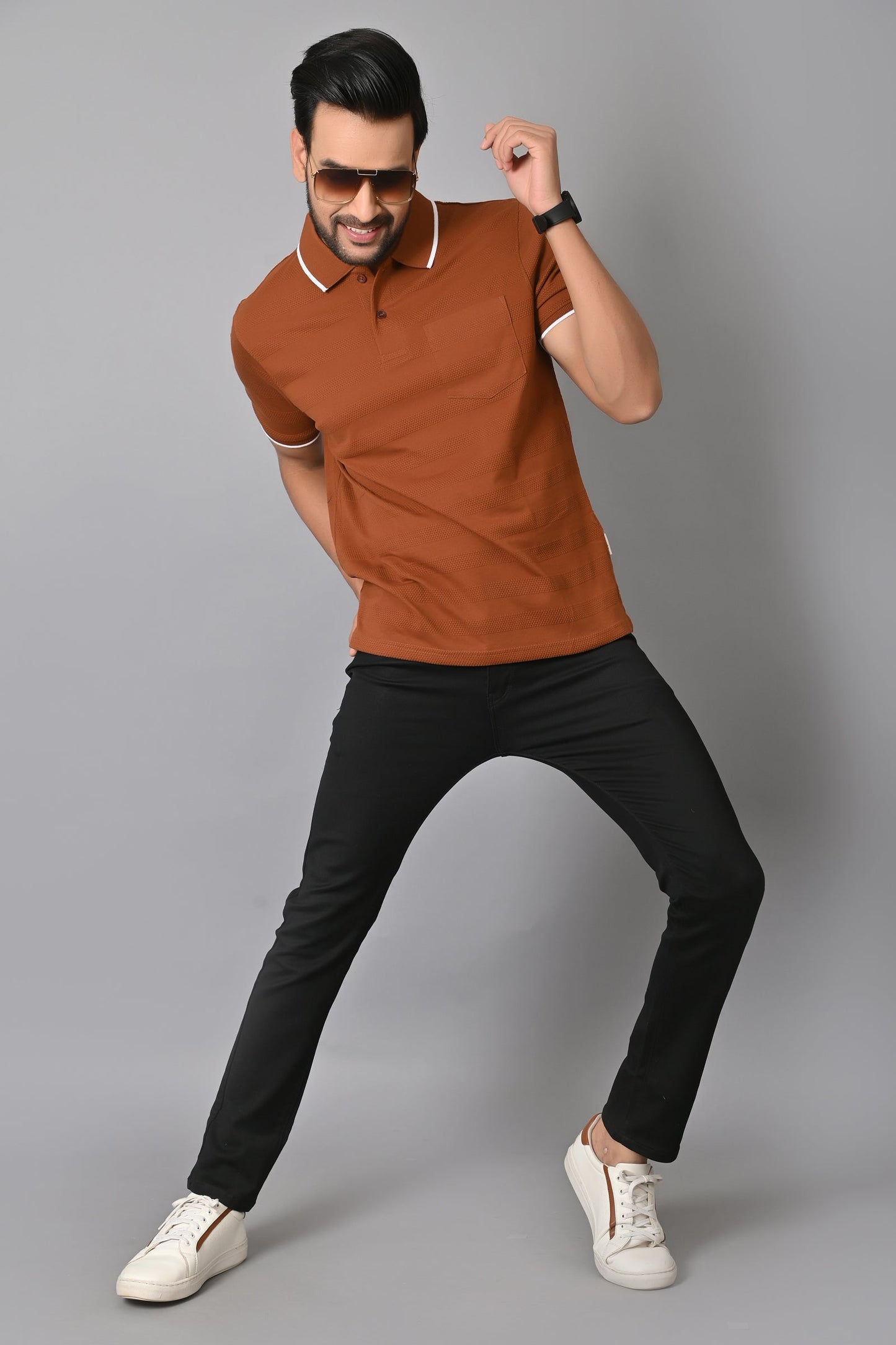 Arbour Men Polo Neck Half Sleeves Solid Casual T-Shirt