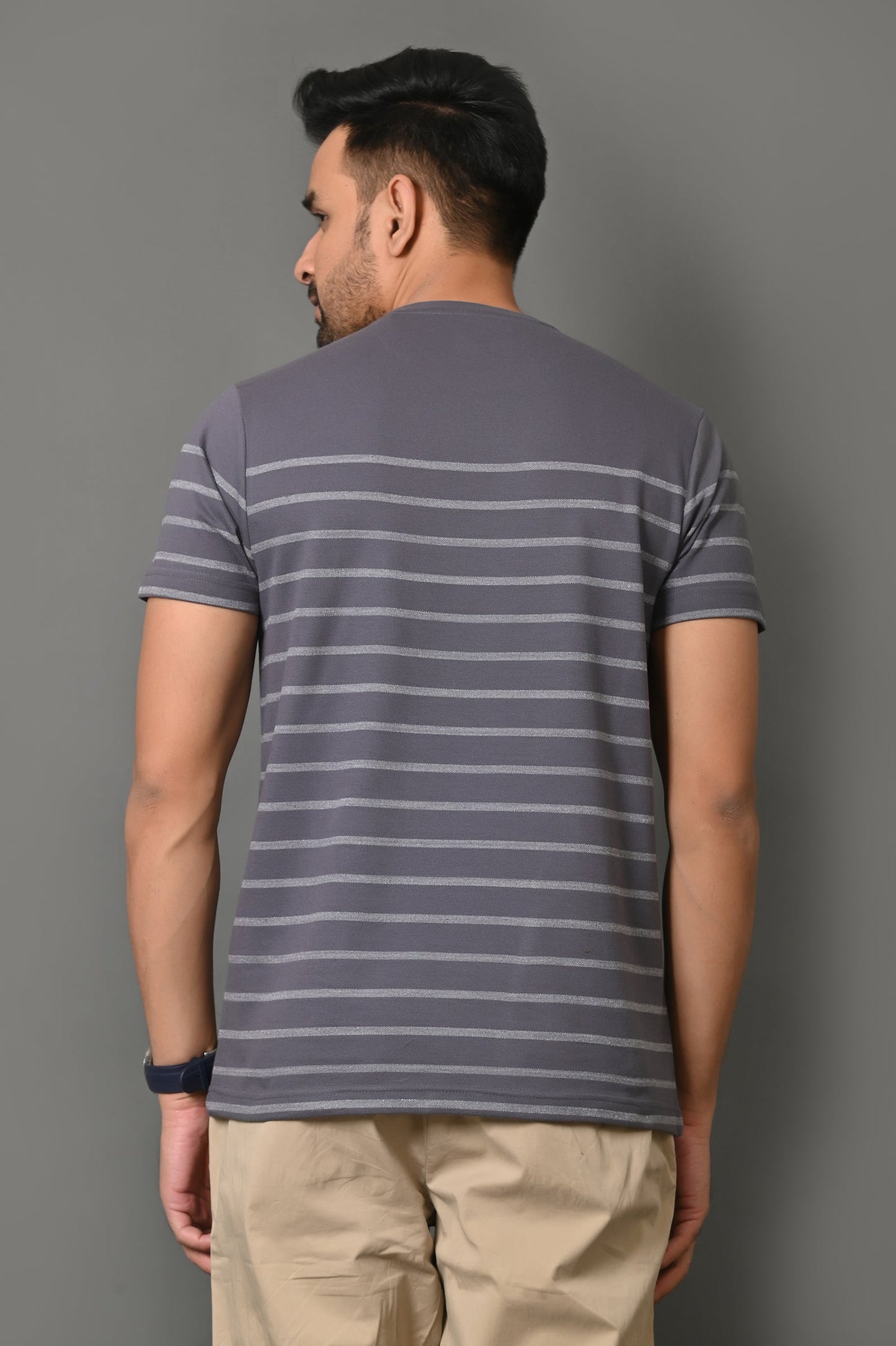 Arbour Men Round Neck Stripes Slim Fit Half Sleeves T-Shirt