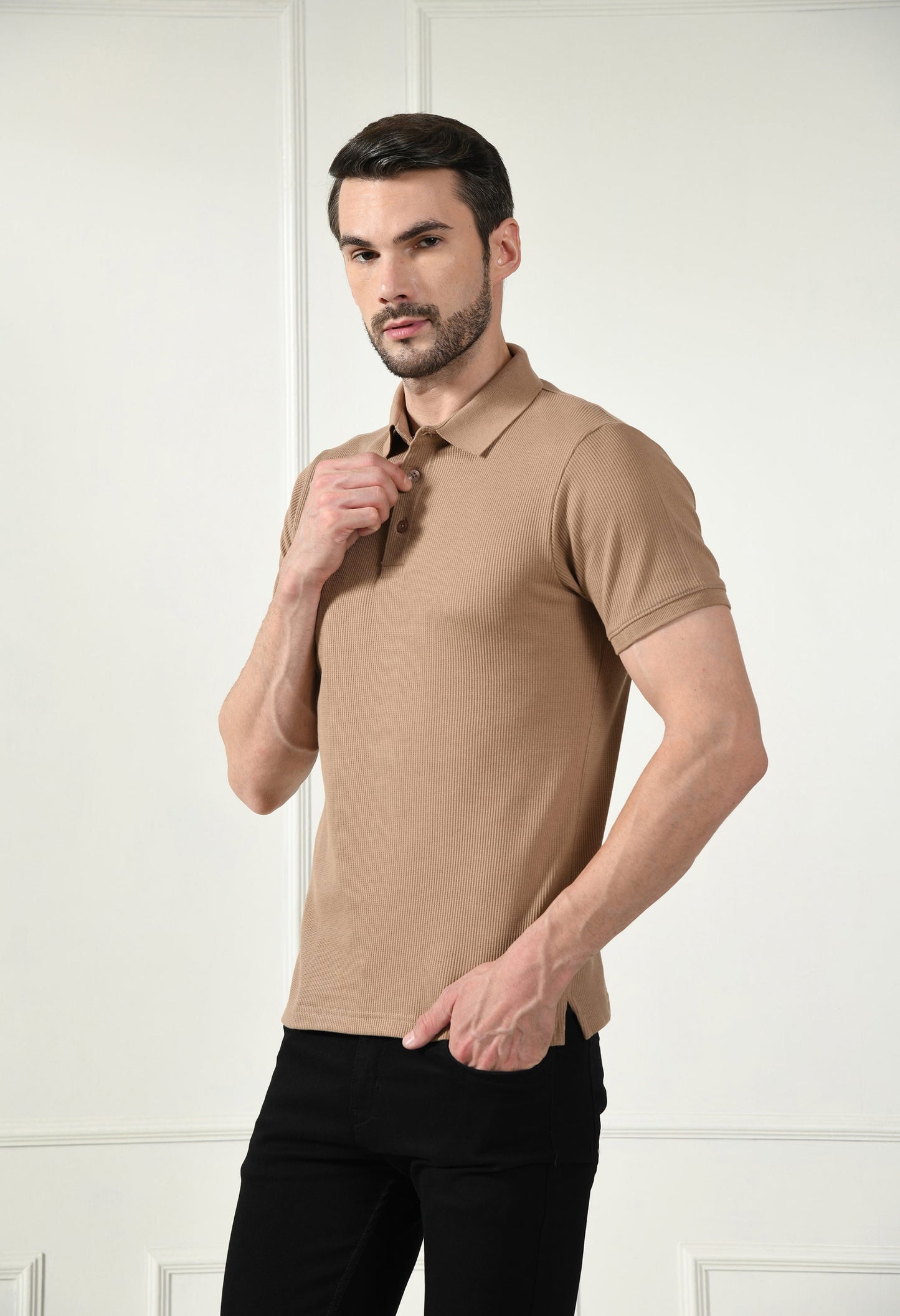 Arbour Men Polo Neck Solid Plain Half Sleeves T-Shirt