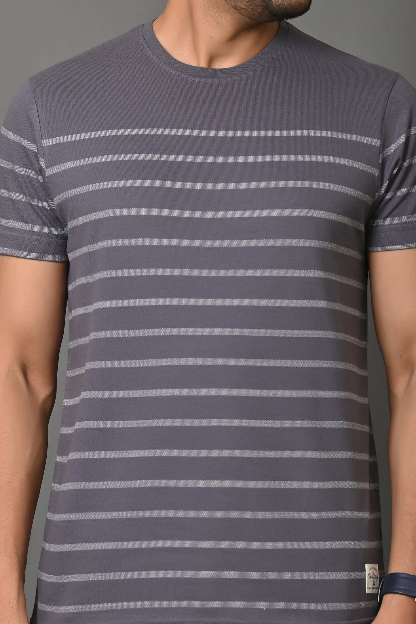 Arbour Men Round Neck Stripes Slim Fit Half Sleeves T-Shirt