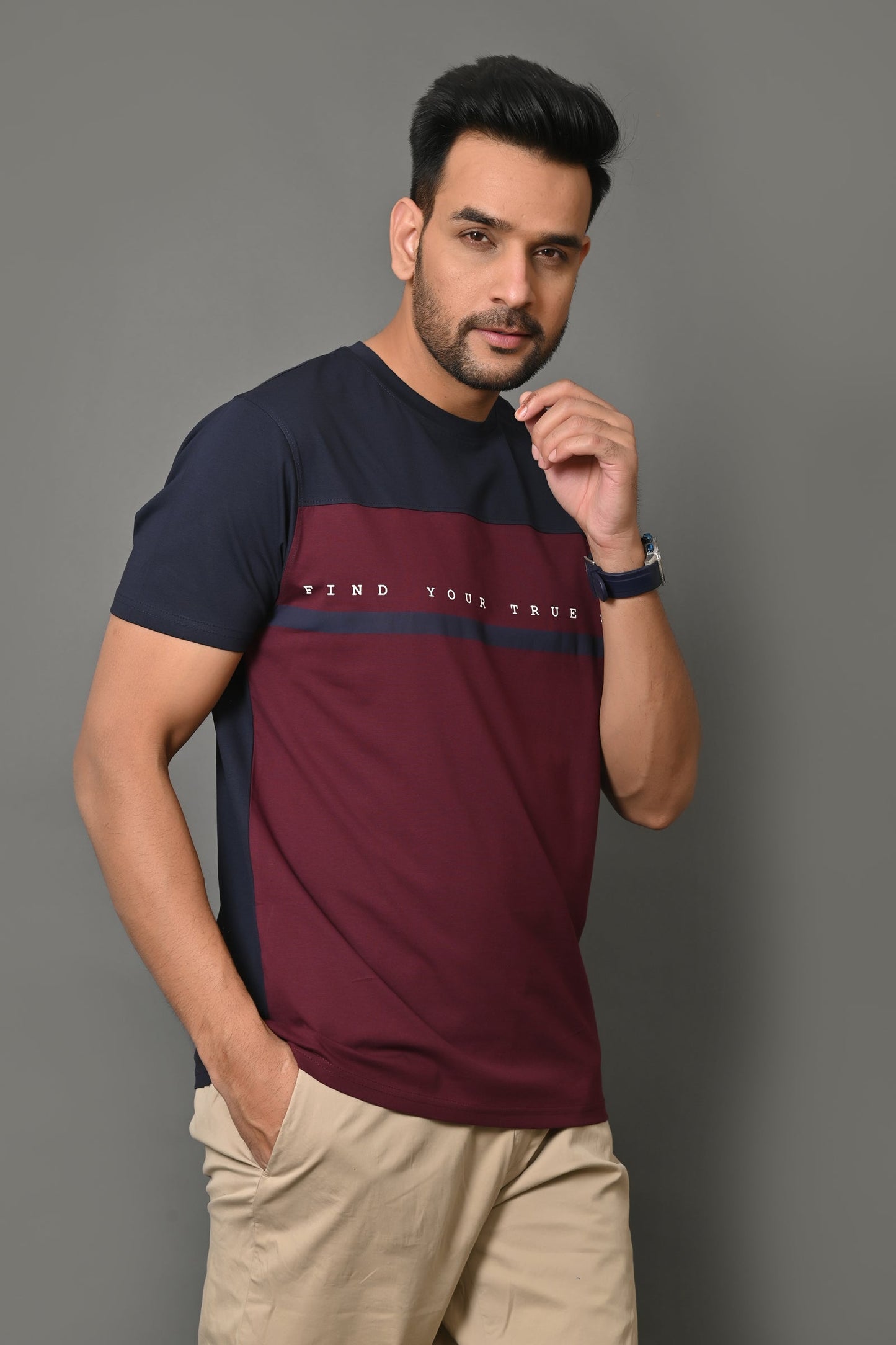 Arbour Men Round Neck Chest Print Half Sleeves T-shirt