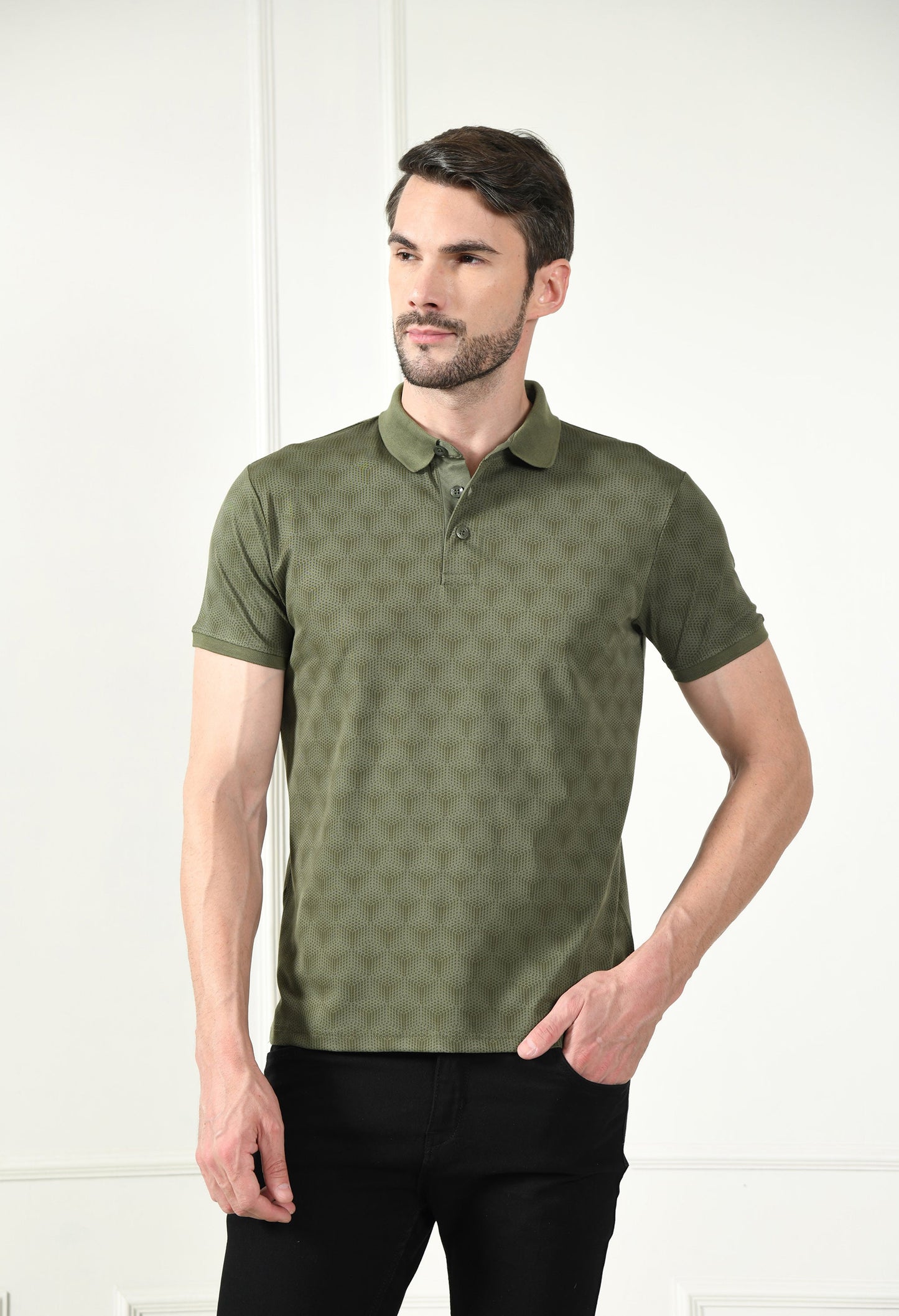 Arbour Men Polo Neck All Over Print Half Sleeves T-Shirt