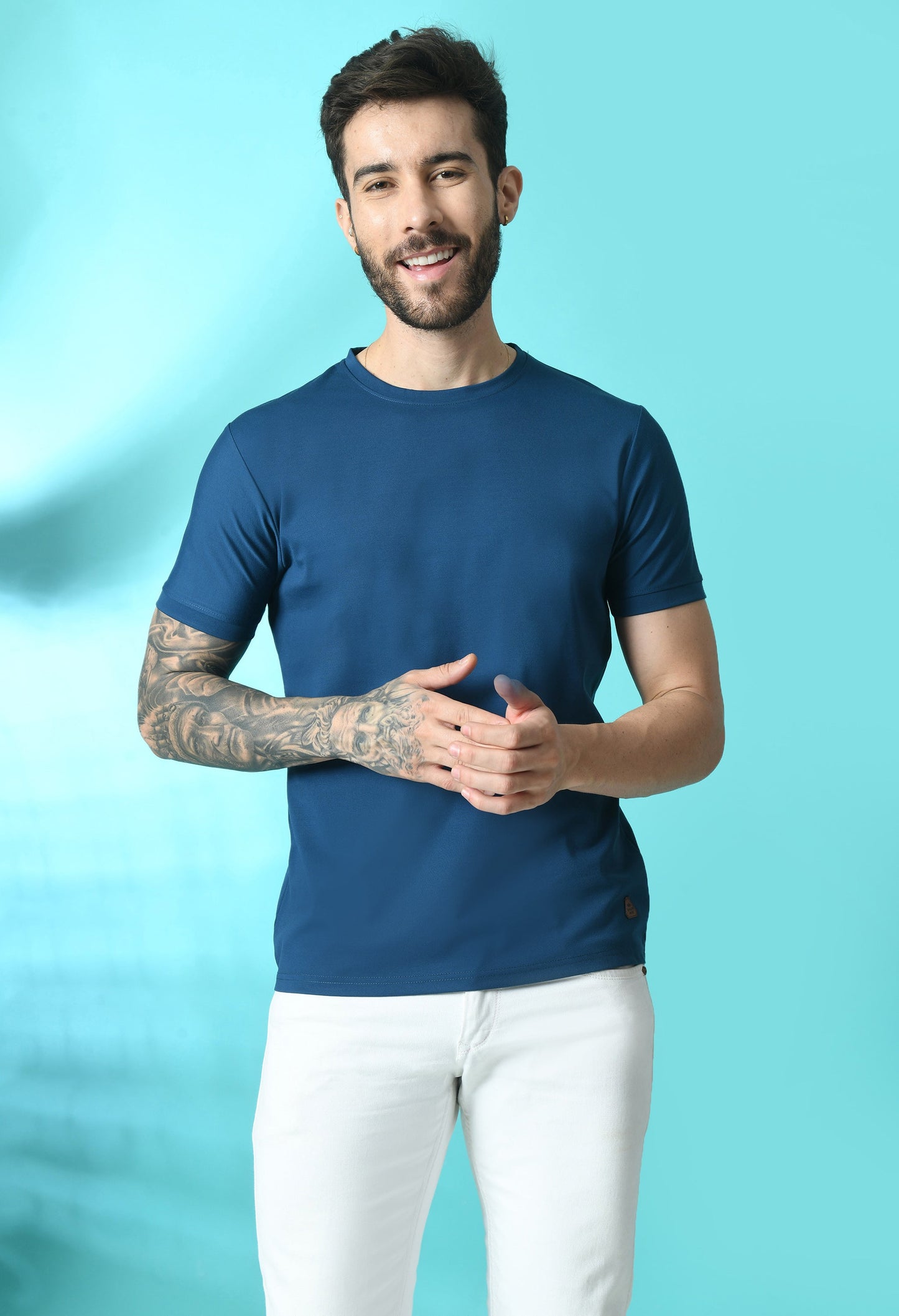 Arbour Men Round Neck Slim Fit Solid Half Sleeves T-Shirt