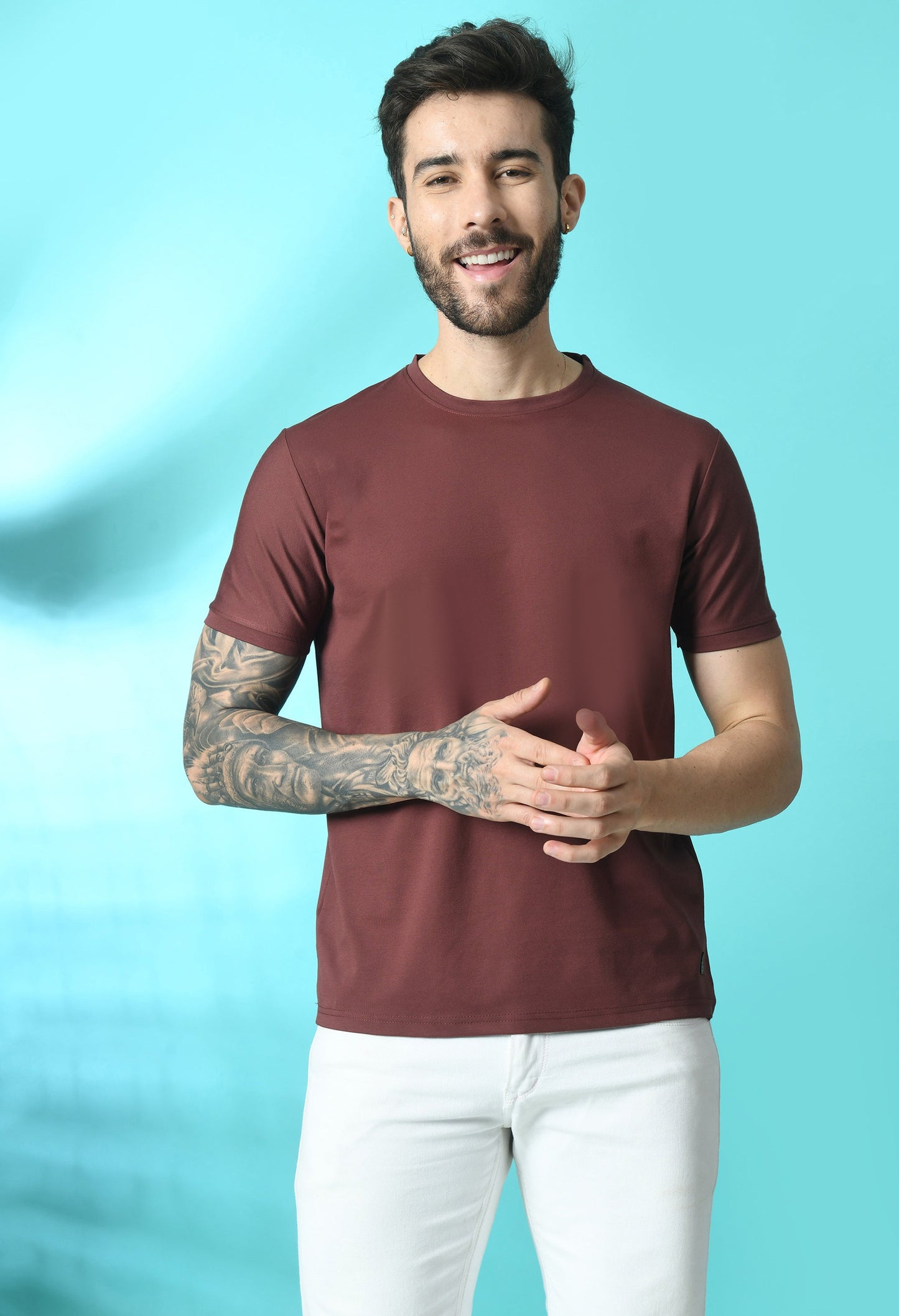 Arbour Men Round Neck Slim Fit Solid Half Sleeves T-Shirt