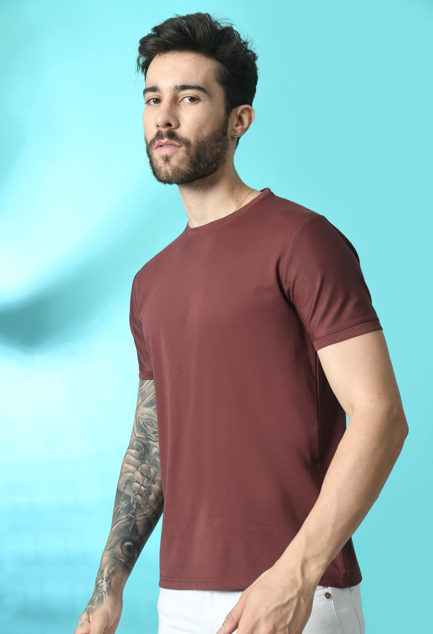 Arbour Men Round Neck Slim Fit Solid Half Sleeves T-Shirt