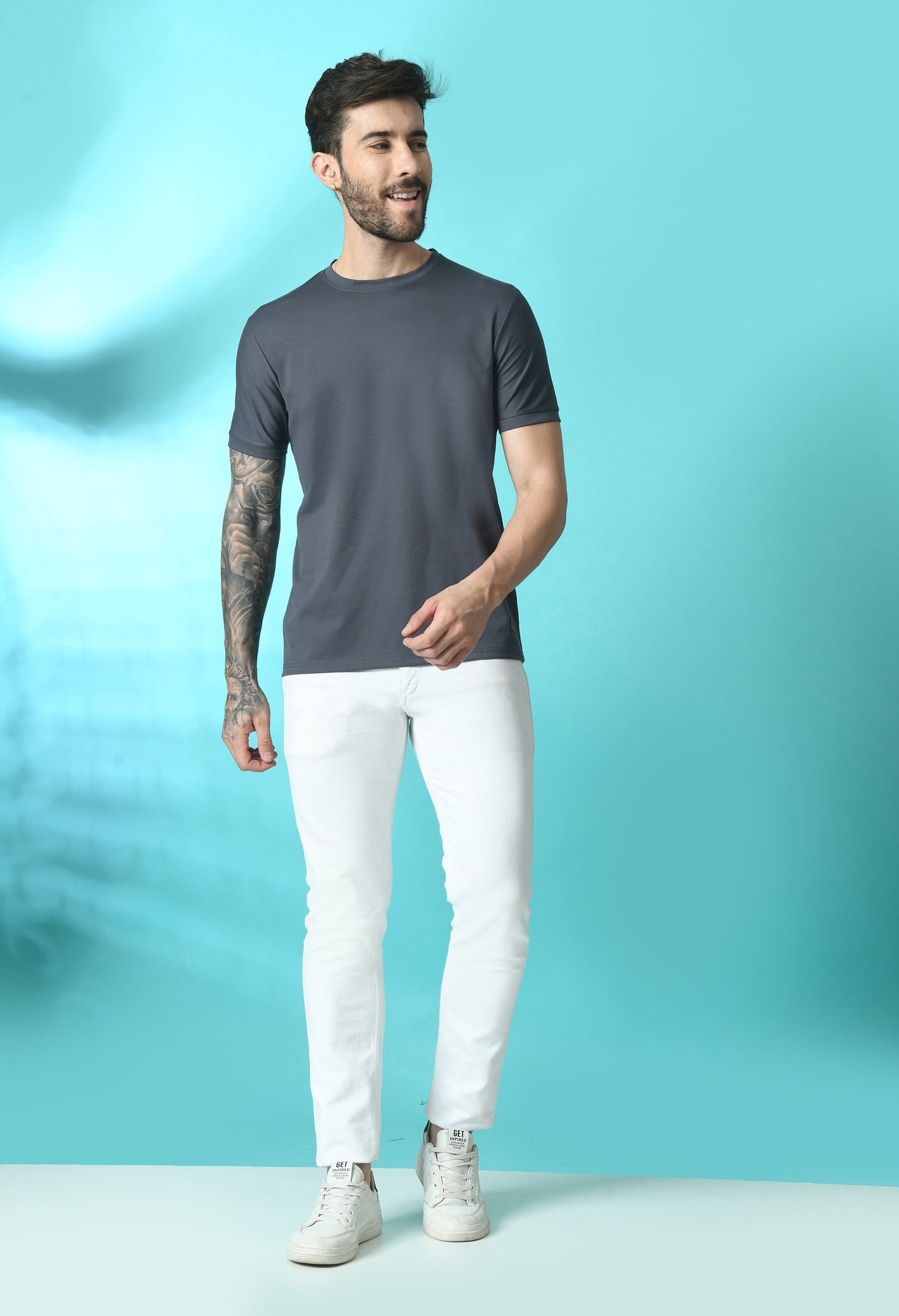 Arbour Men Round Neck Slim Fit Solid Half Sleeves T-Shirt