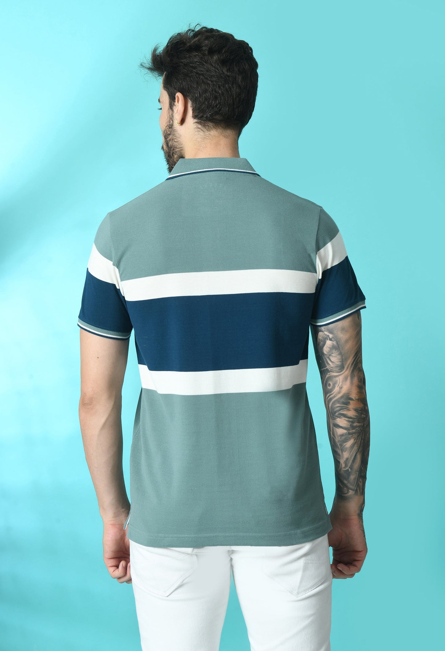 Arbour Men Polo Neck Stripes Slim Fit half Sleeves T-Shirt