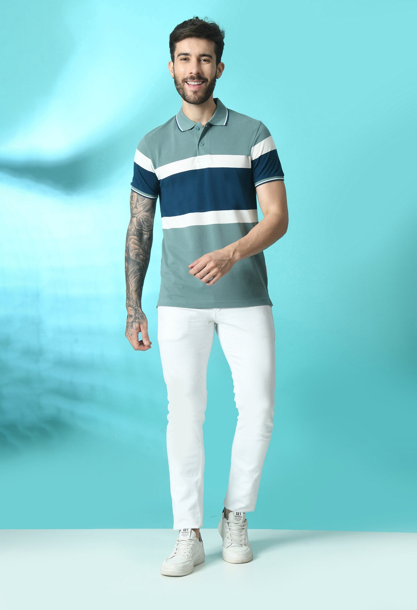 Arbour Men Polo Neck Stripes Slim Fit half Sleeves T-Shirt