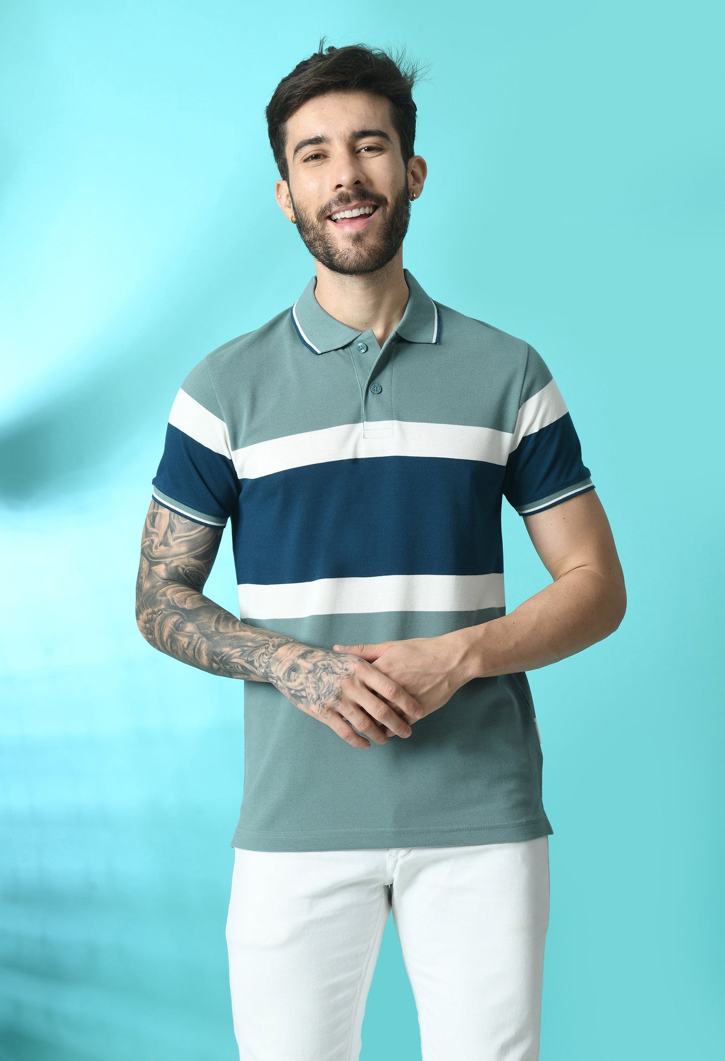 Arbour Men Polo Neck Stripes Slim Fit half Sleeves T-Shirt