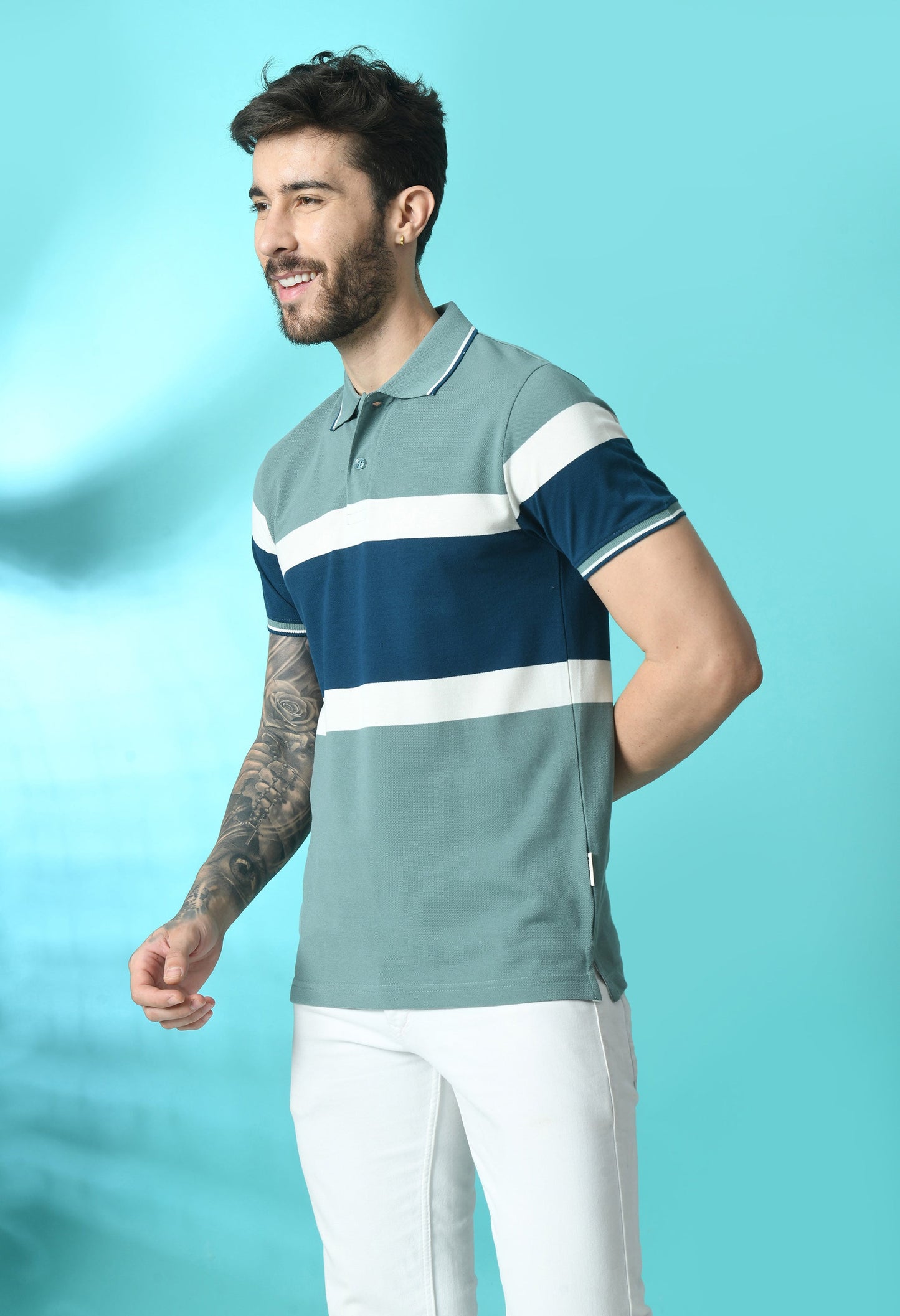 Arbour Men Polo Neck Stripes Slim Fit half Sleeves T-Shirt