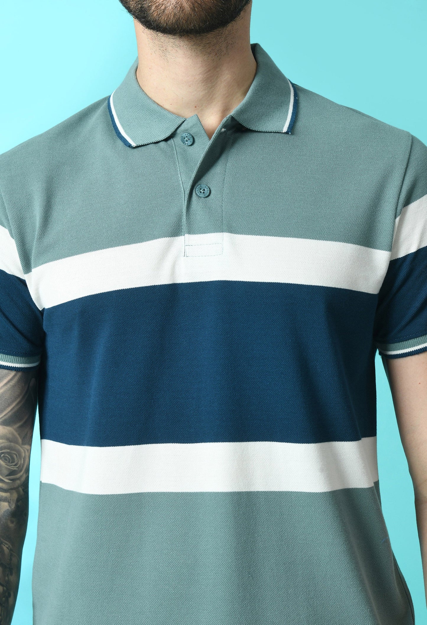 Arbour Men Polo Neck Stripes Slim Fit half Sleeves T-Shirt