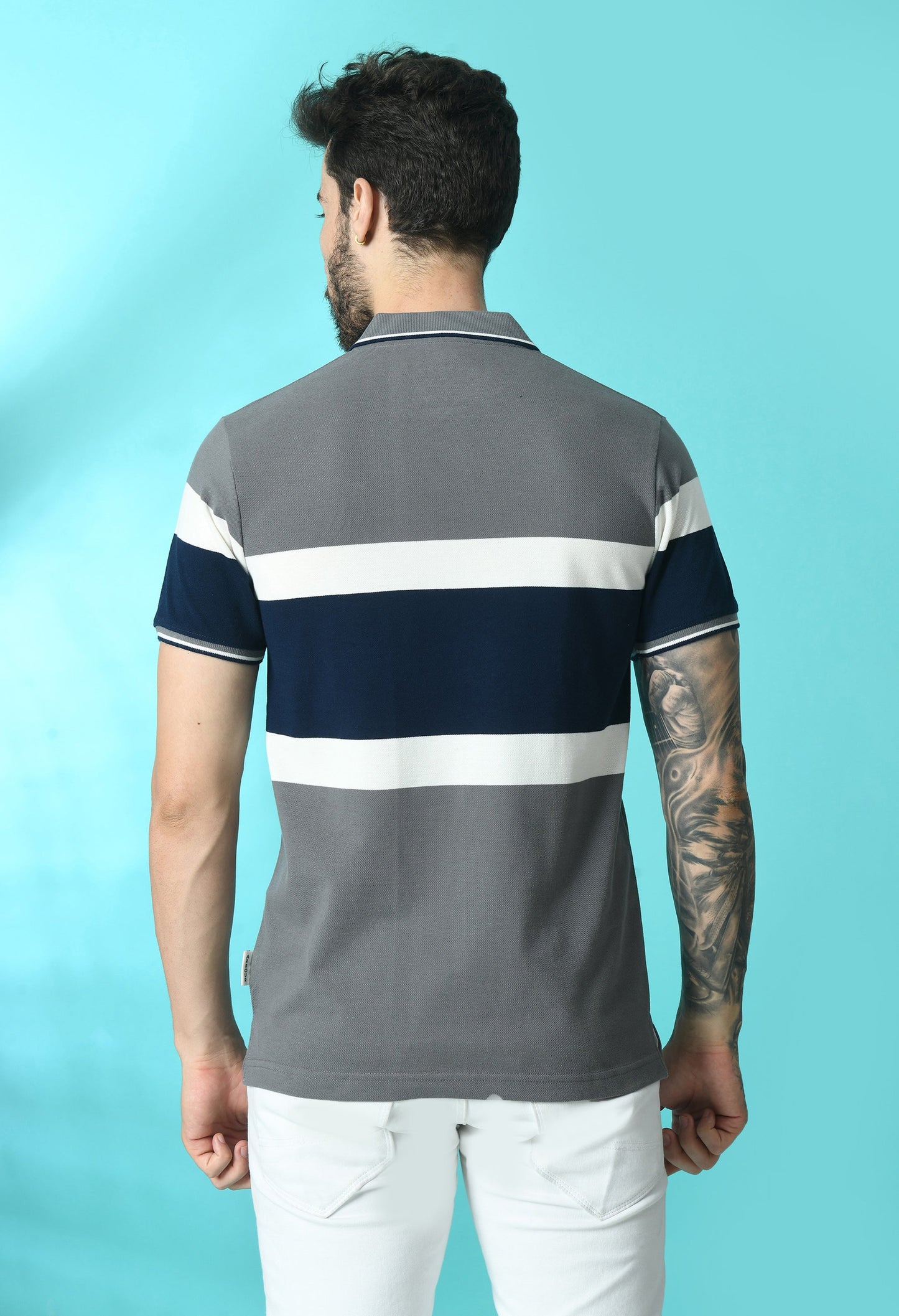 Arbour Men Polo Neck Stripes Slim Fit half Sleeves T-Shirt