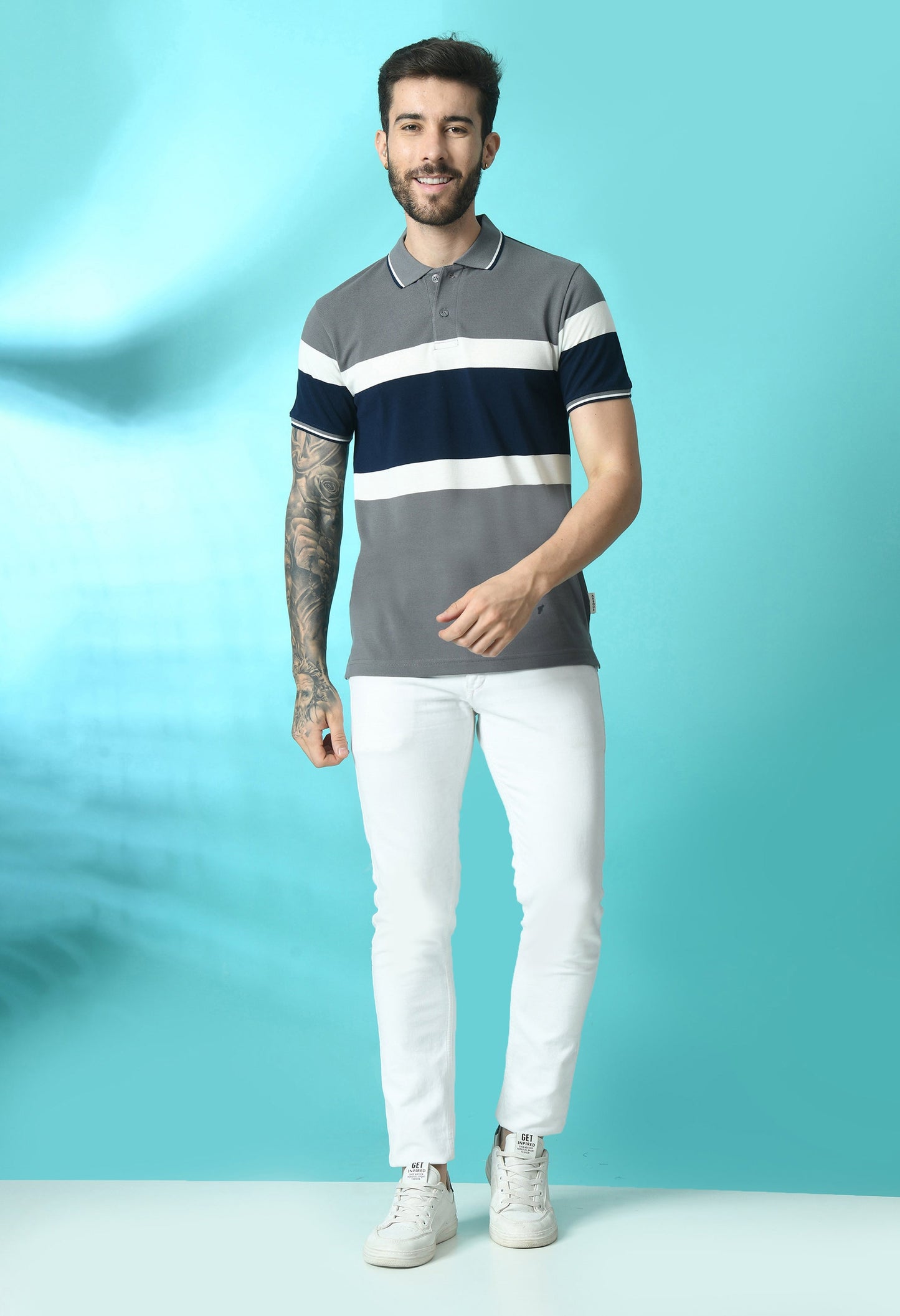 Arbour Men Polo Neck Stripes Slim Fit half Sleeves T-Shirt