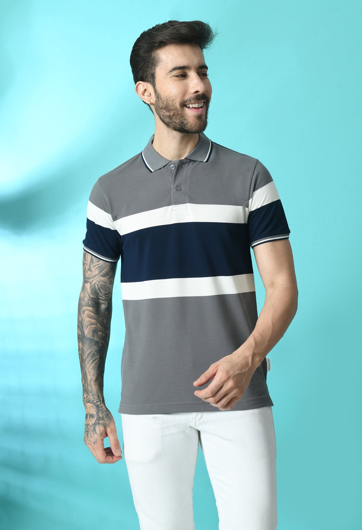 Arbour Men Polo Neck Stripes Slim Fit half Sleeves T-Shirt