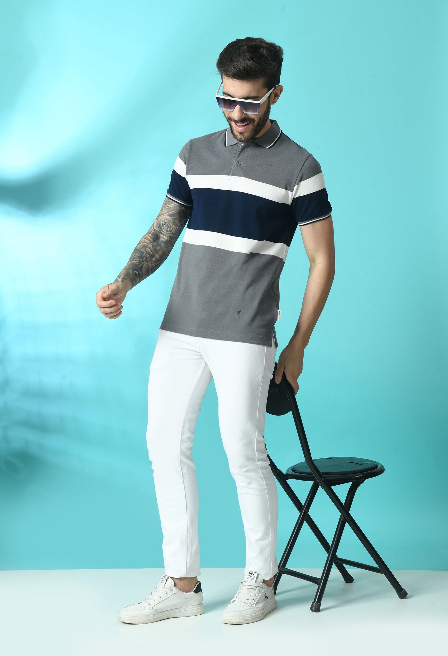 Arbour Men Polo Neck Stripes Slim Fit half Sleeves T-Shirt