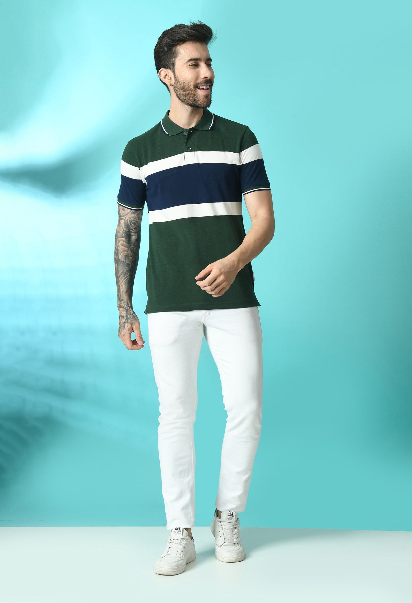 Arbour Men Polo Neck Stripes Slim Fit half Sleeves T-Shirt