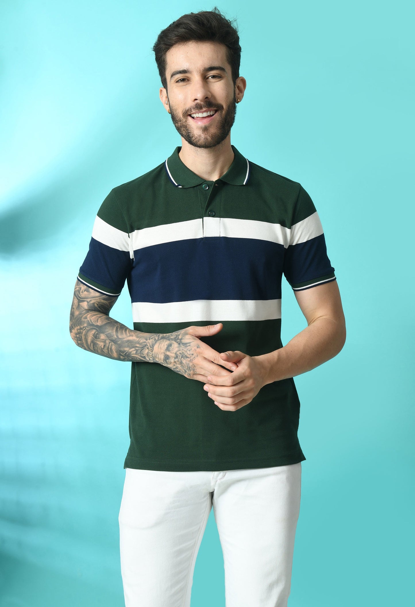 Arbour Men Polo Neck Stripes Slim Fit half Sleeves T-Shirt