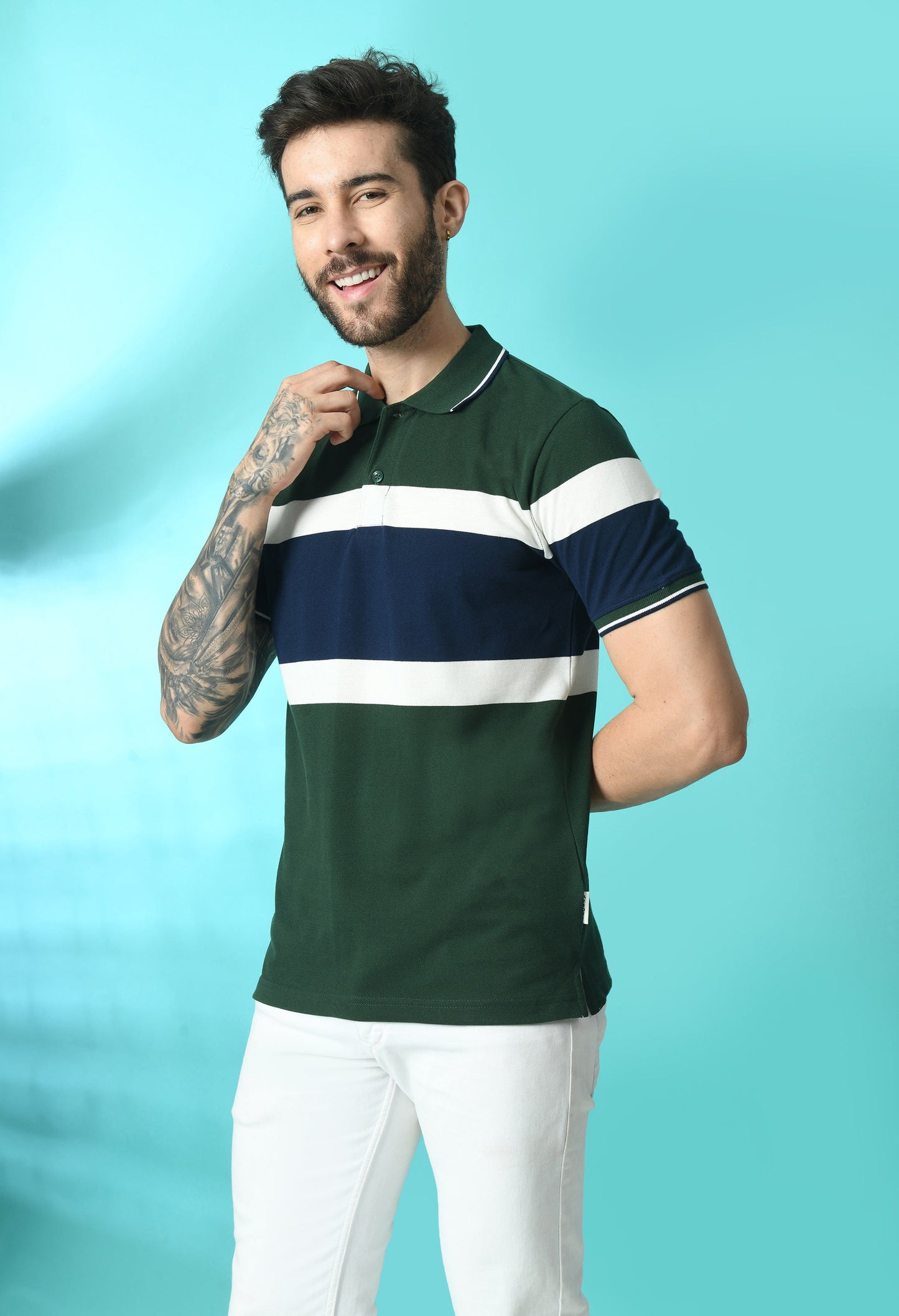 Arbour Men Polo Neck Stripes Slim Fit half Sleeves T-Shirt