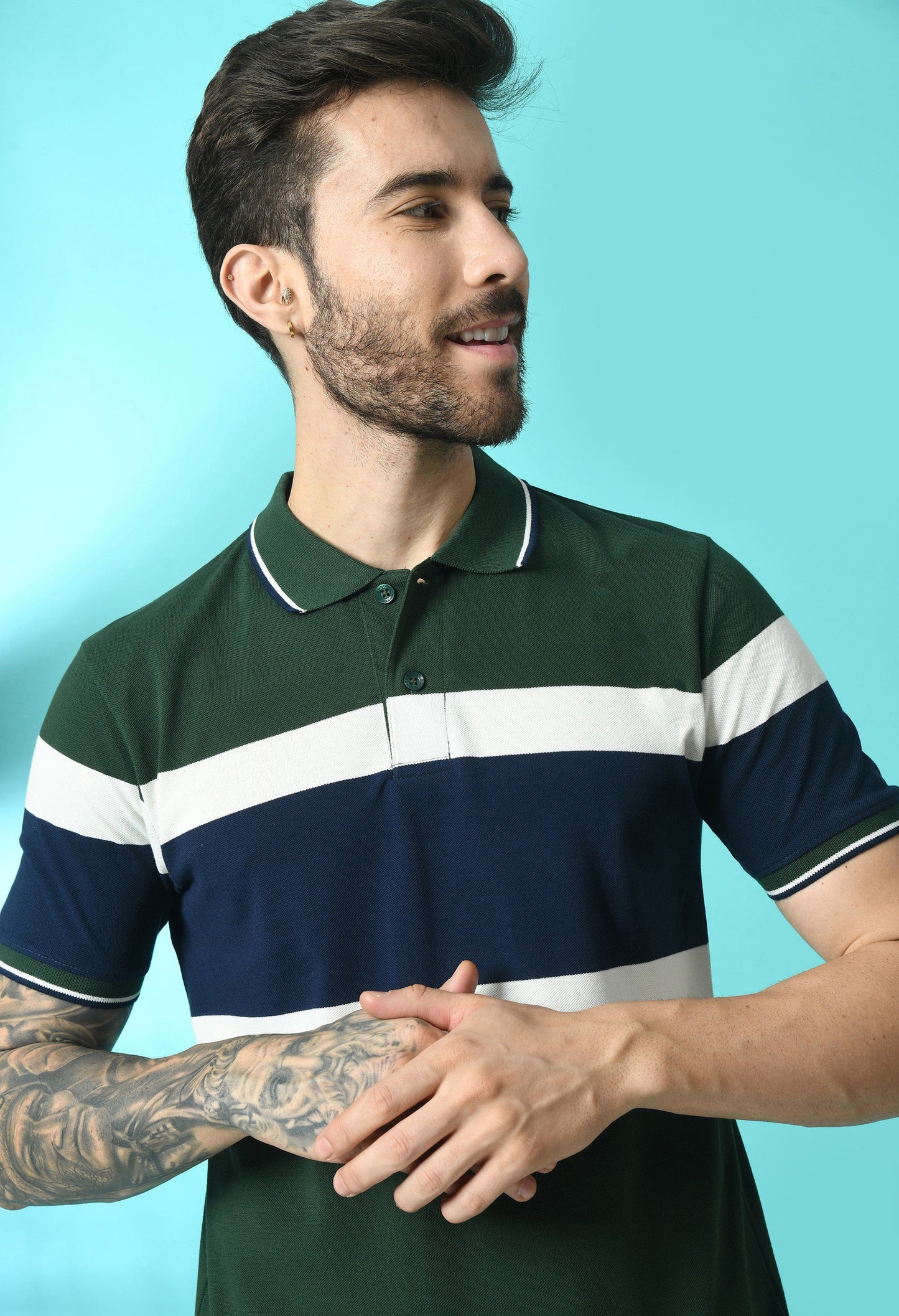 Arbour Men Polo Neck Stripes Slim Fit half Sleeves T-Shirt