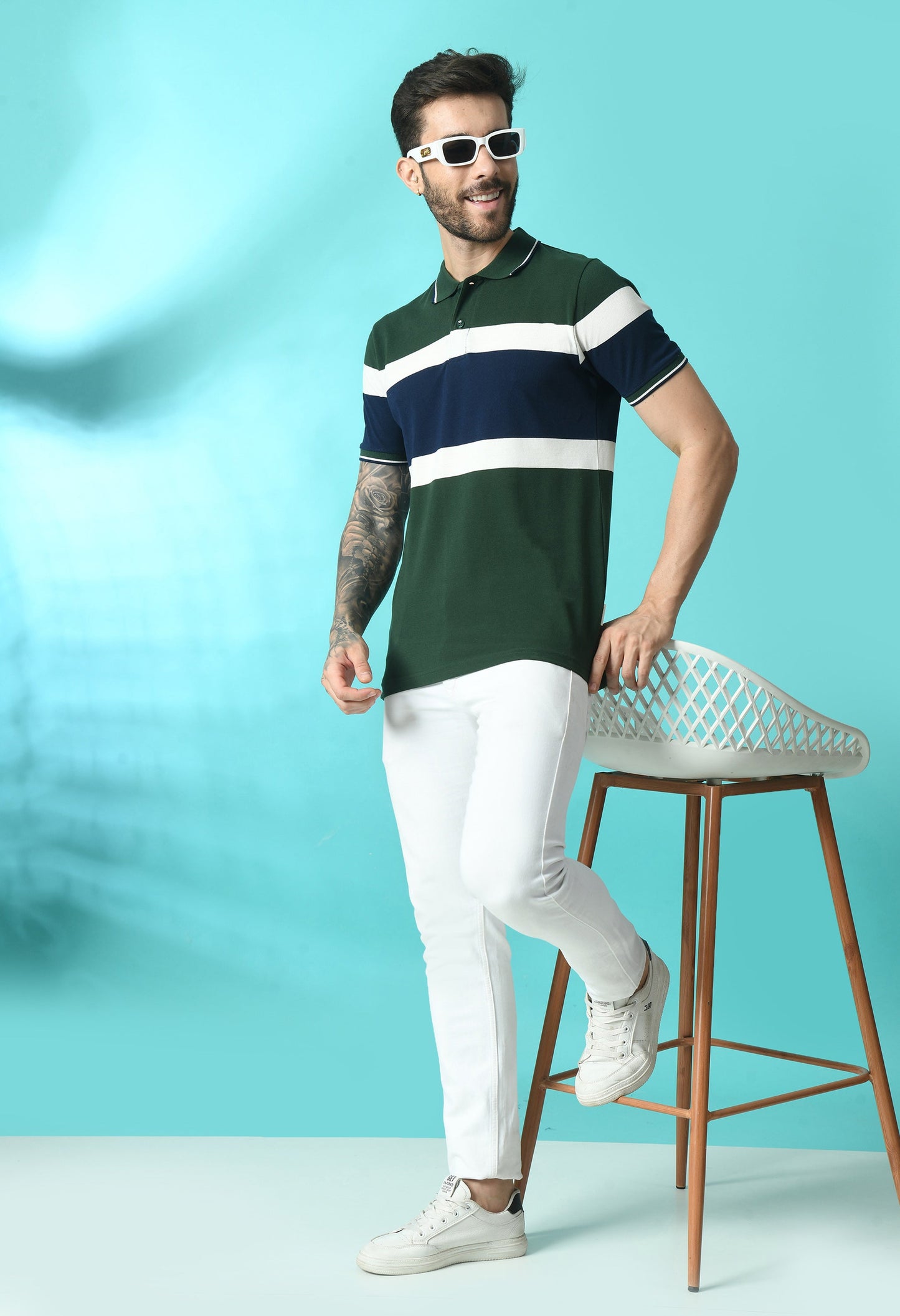 Arbour Men Polo Neck Stripes Slim Fit half Sleeves T-Shirt