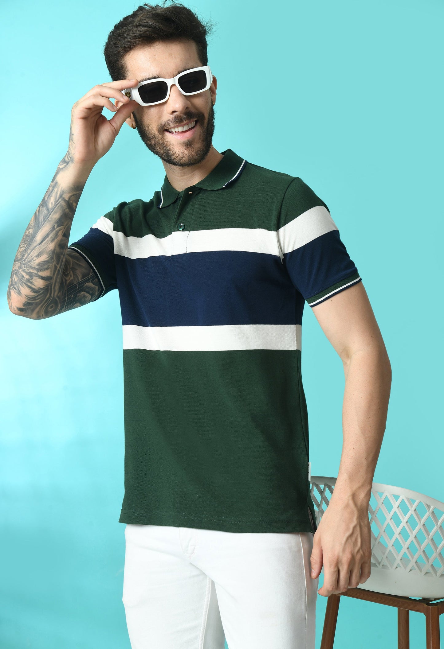 Arbour Men Polo Neck Stripes Slim Fit half Sleeves T-Shirt