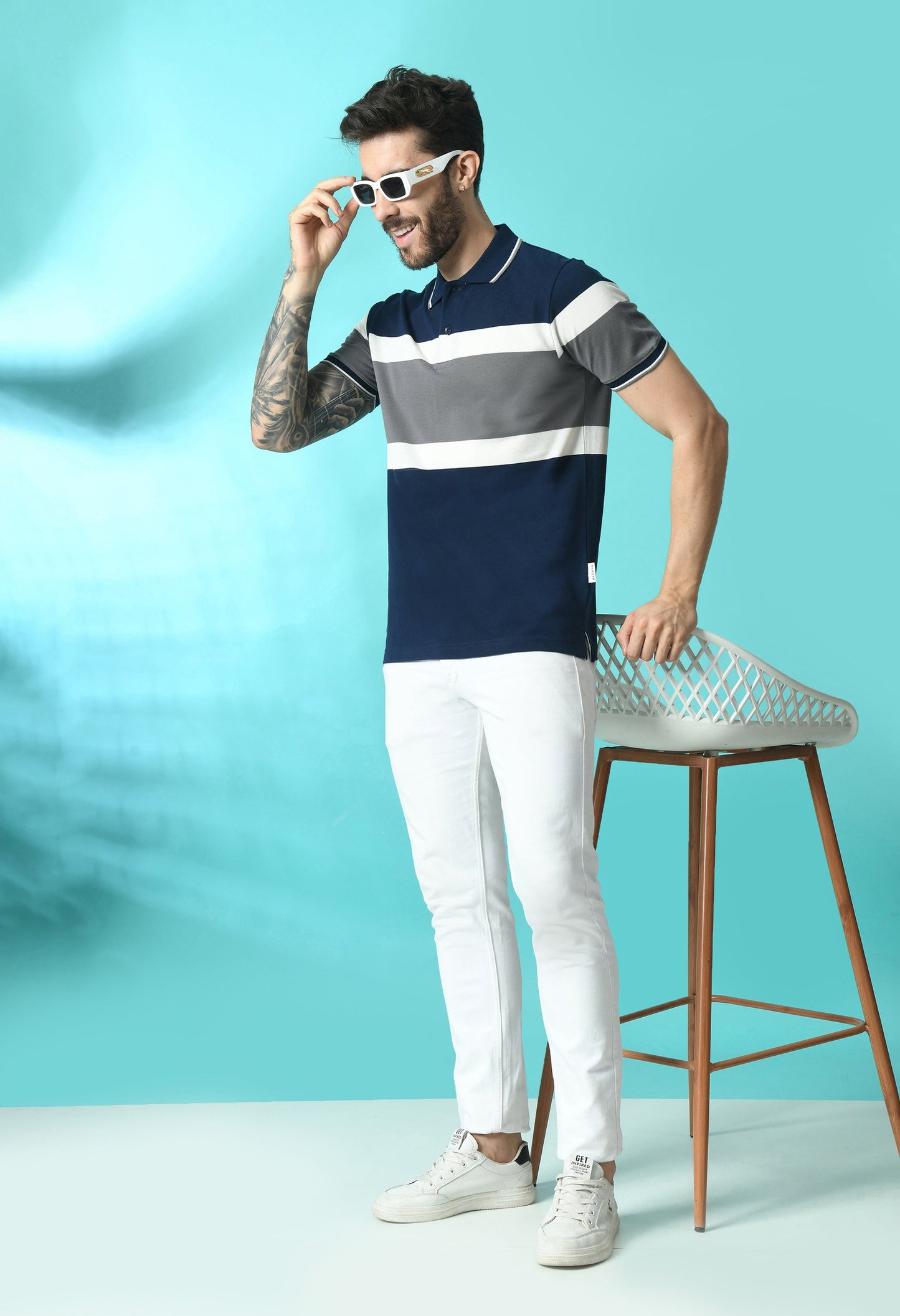 Arbour Men Polo Neck Stripes Slim Fit half Sleeves T-Shirt