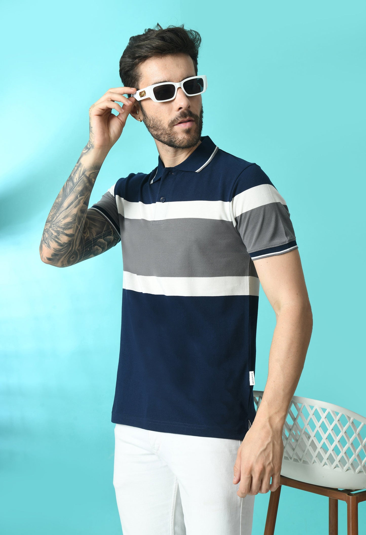 Arbour Men Polo Neck Stripes Slim Fit half Sleeves T-Shirt