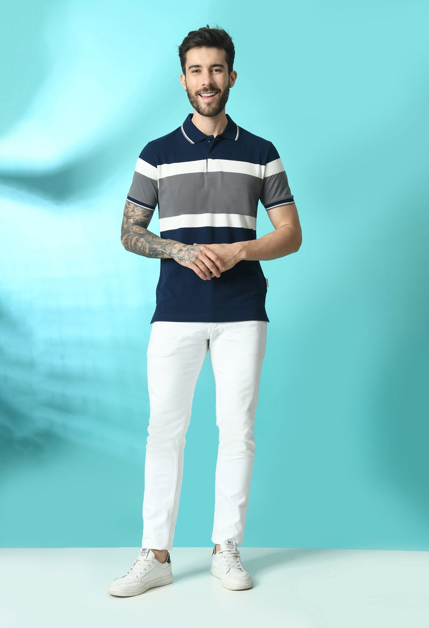 Arbour Men Polo Neck Stripes Slim Fit half Sleeves T-Shirt