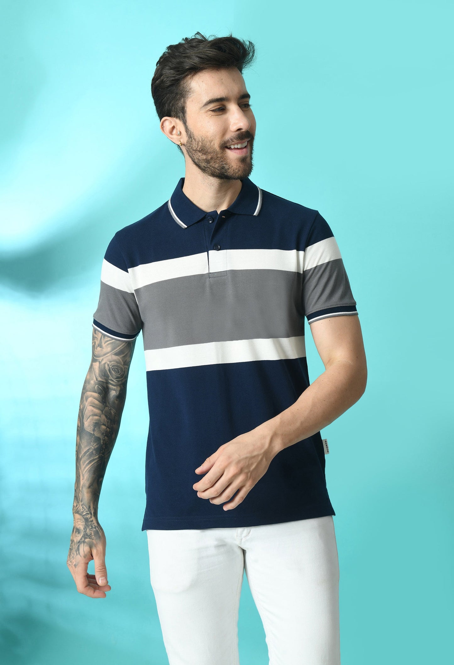 Arbour Men Polo Neck Stripes Slim Fit half Sleeves T-Shirt