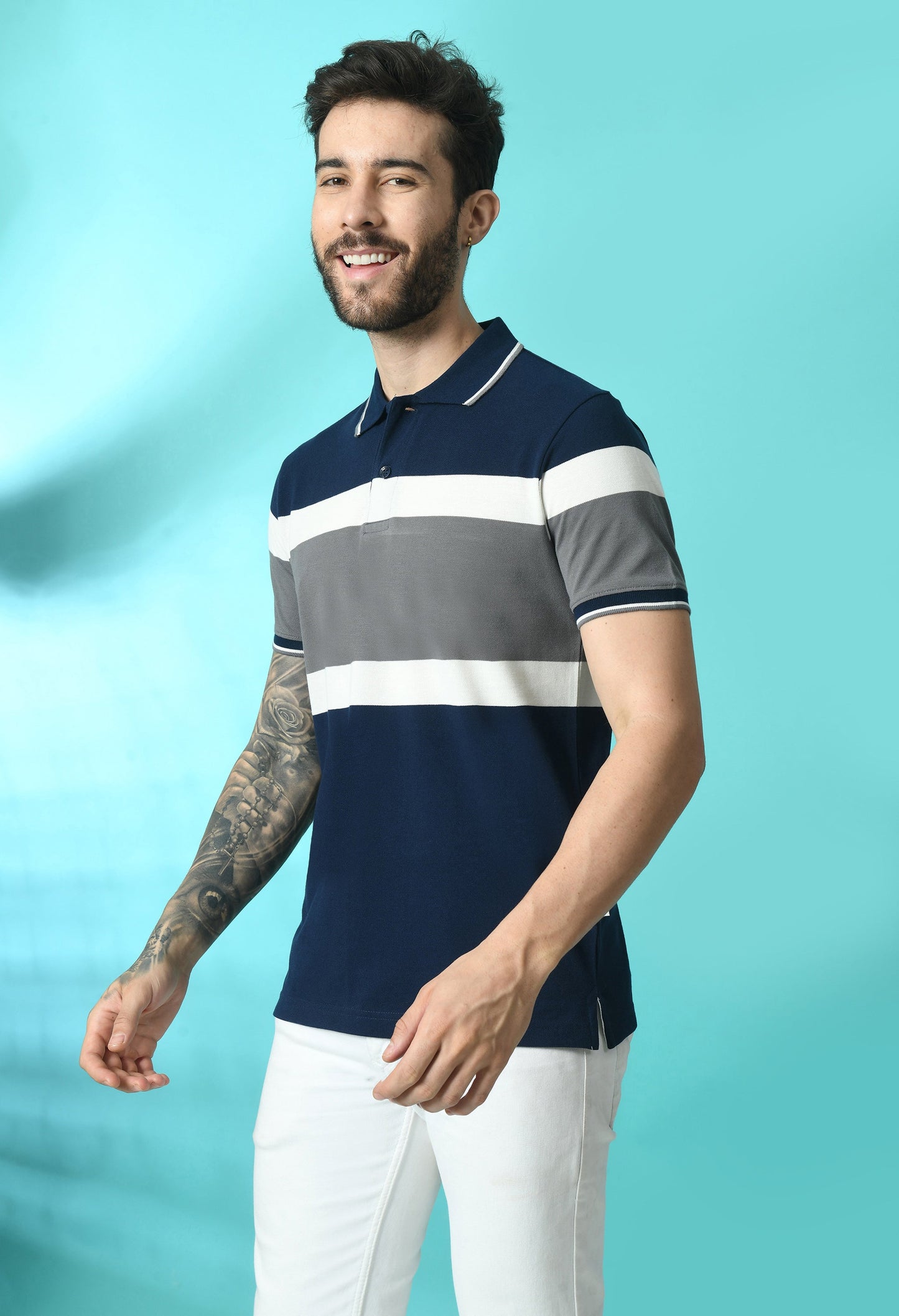 Arbour Men Polo Neck Stripes Slim Fit half Sleeves T-Shirt