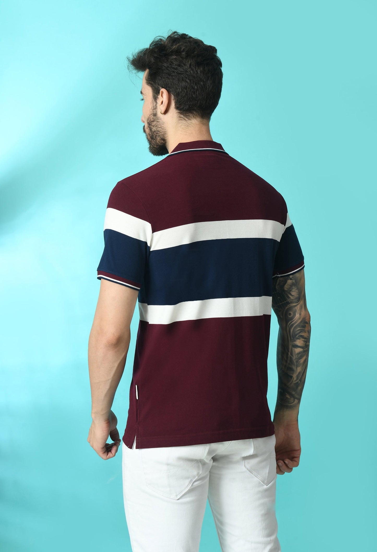 Arbour Men Polo Neck Stripes Slim Fit half Sleeves T-Shirt